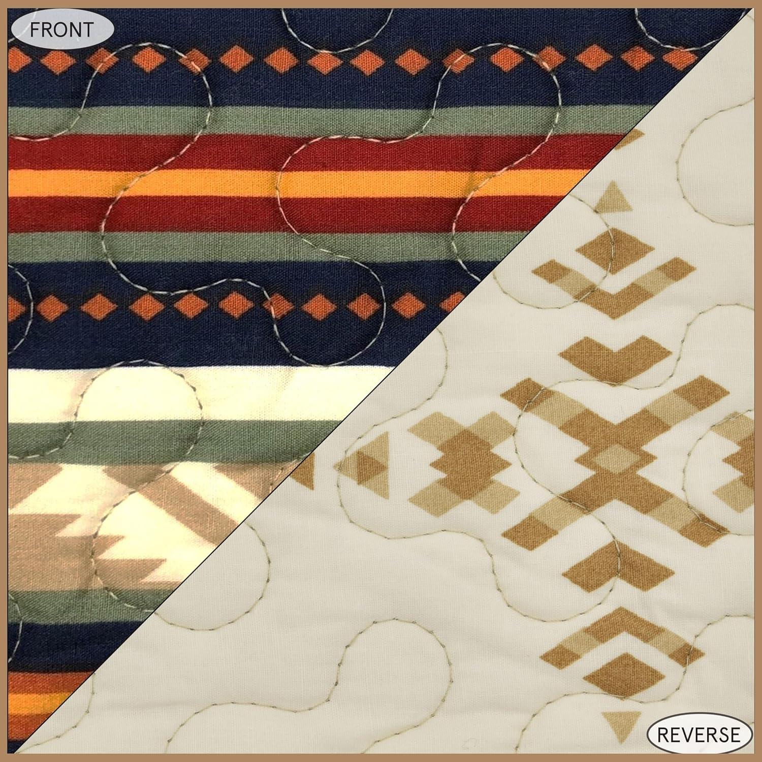Paseo Road by HiEnd Accents Del Sol Red/Orange/Tan Aztec Print Cotton Southwestern Style Reversible Quilt Set