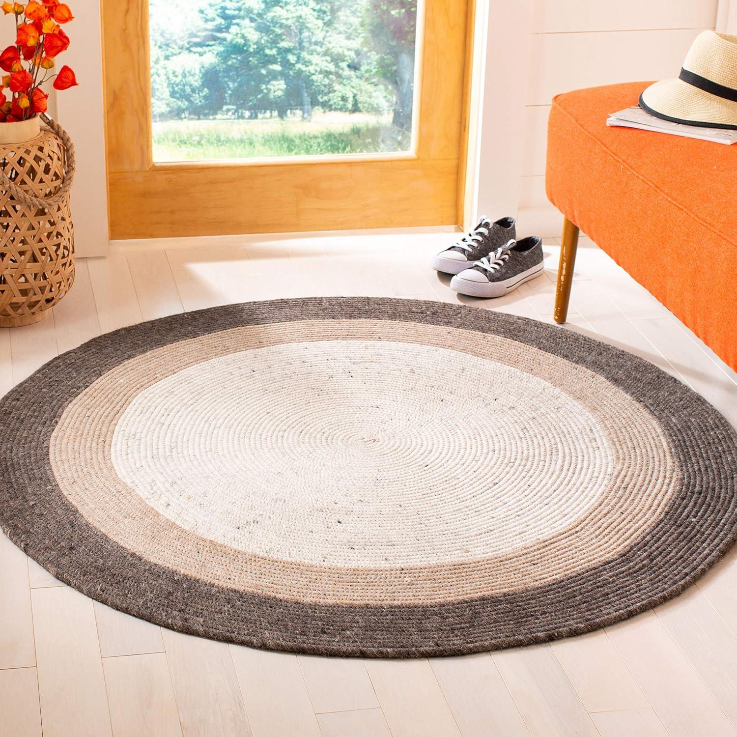 Ivory Wool 7' Round Braided Handmade Reversible Rug