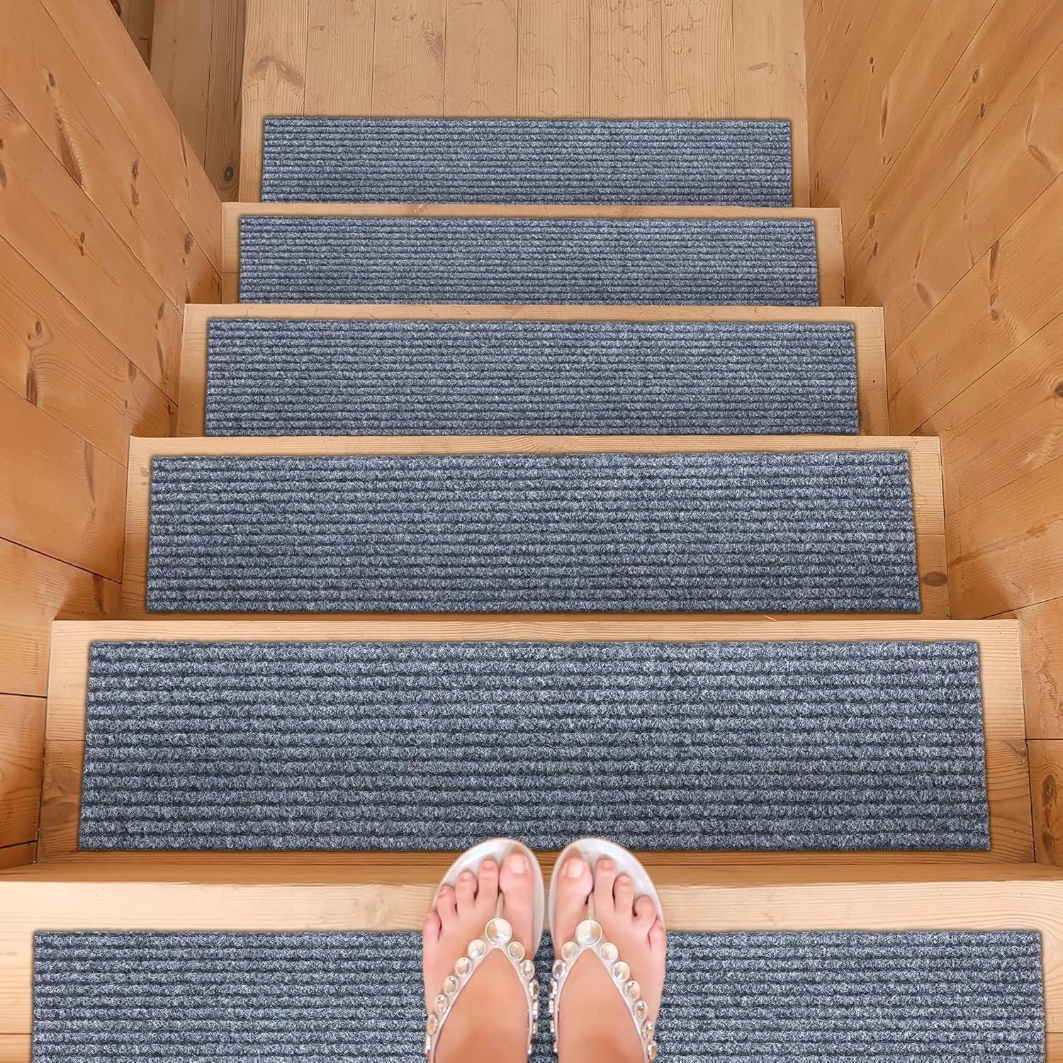 Washable Non-Slip Rubberback Ribbed Design Indoor/Outdoor Stair Treads