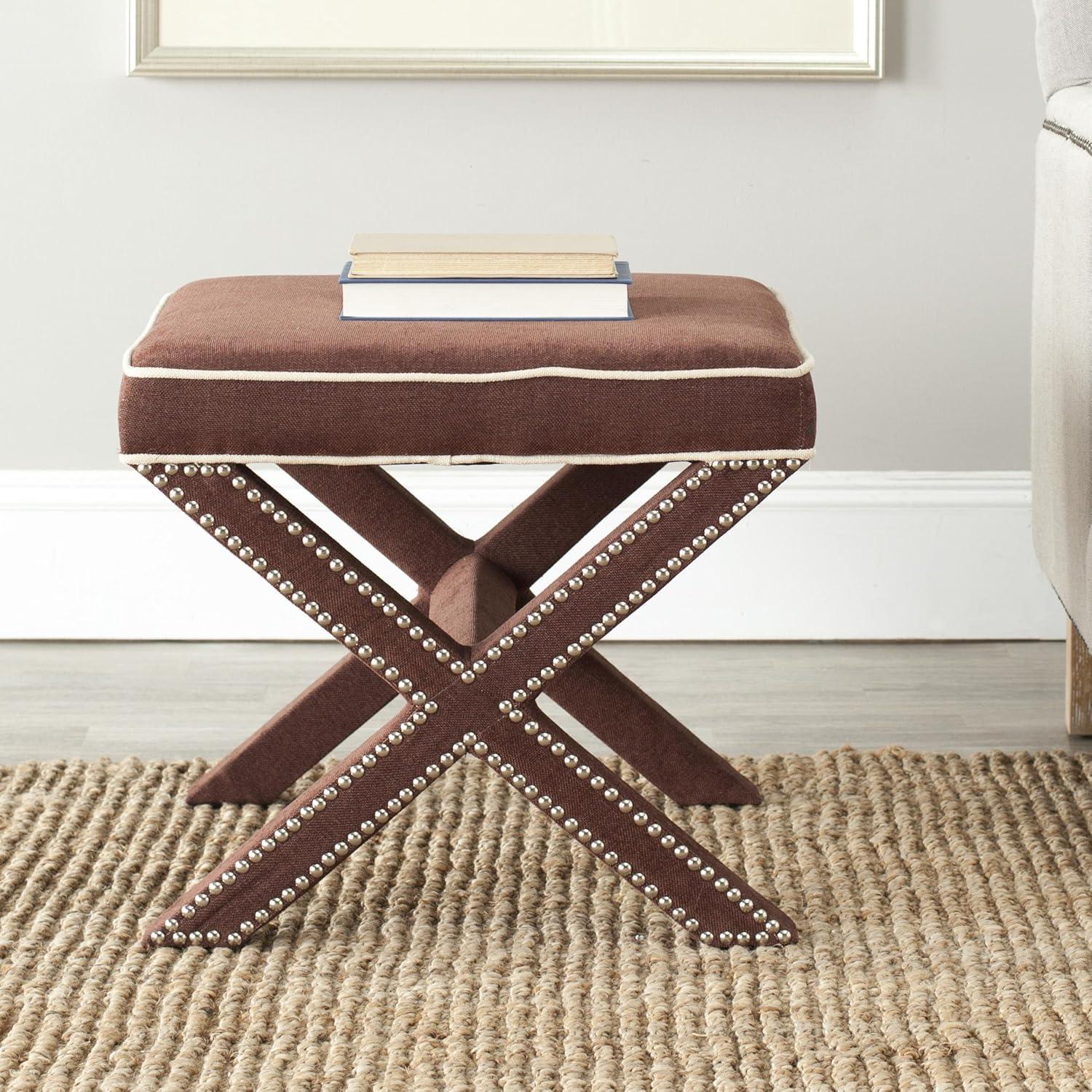 Palmer Modern Chocolate Brown Wood and Polyester Ottoman