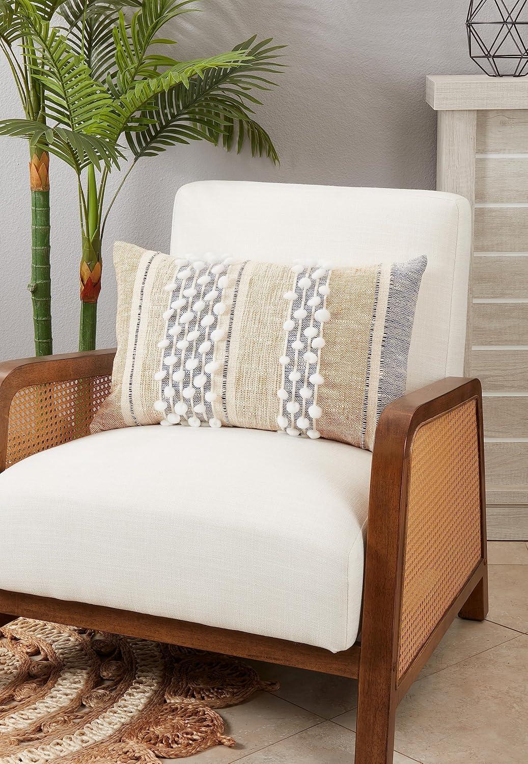 Saro Yari Collection Striped Cotton Throw Pillow