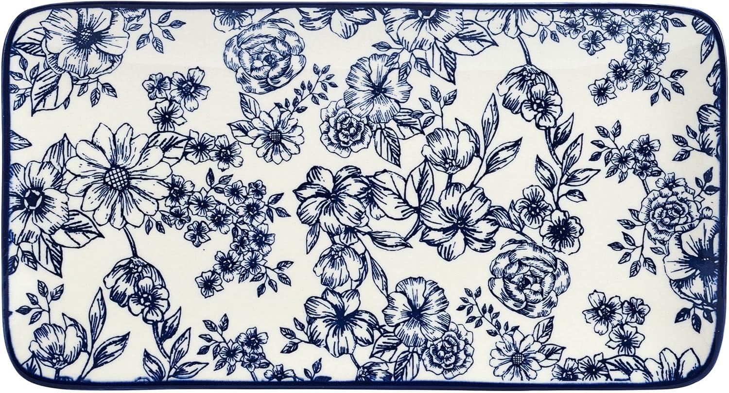 Gabriela Blue and White Floral Ceramic Rectangular Platter