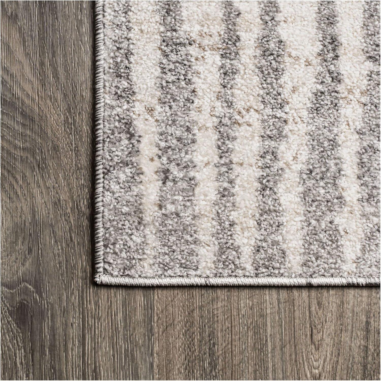 2'x8' Skoura Modern Bold Stripe Runner Rug, Beige/Dark Gray - JONATHAN Y