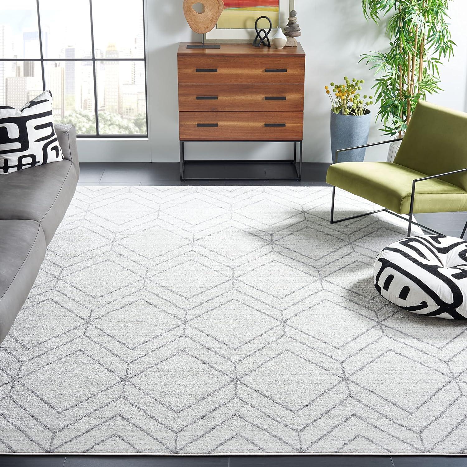 Geometric Light & Dark Grey Easy-Care Synthetic Area Rug - 10' x 14'