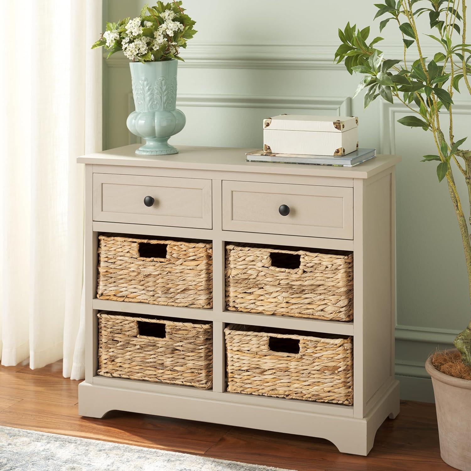 Herman Storage Unit with Wicker Baskets - Vintage Grey - Safavieh.