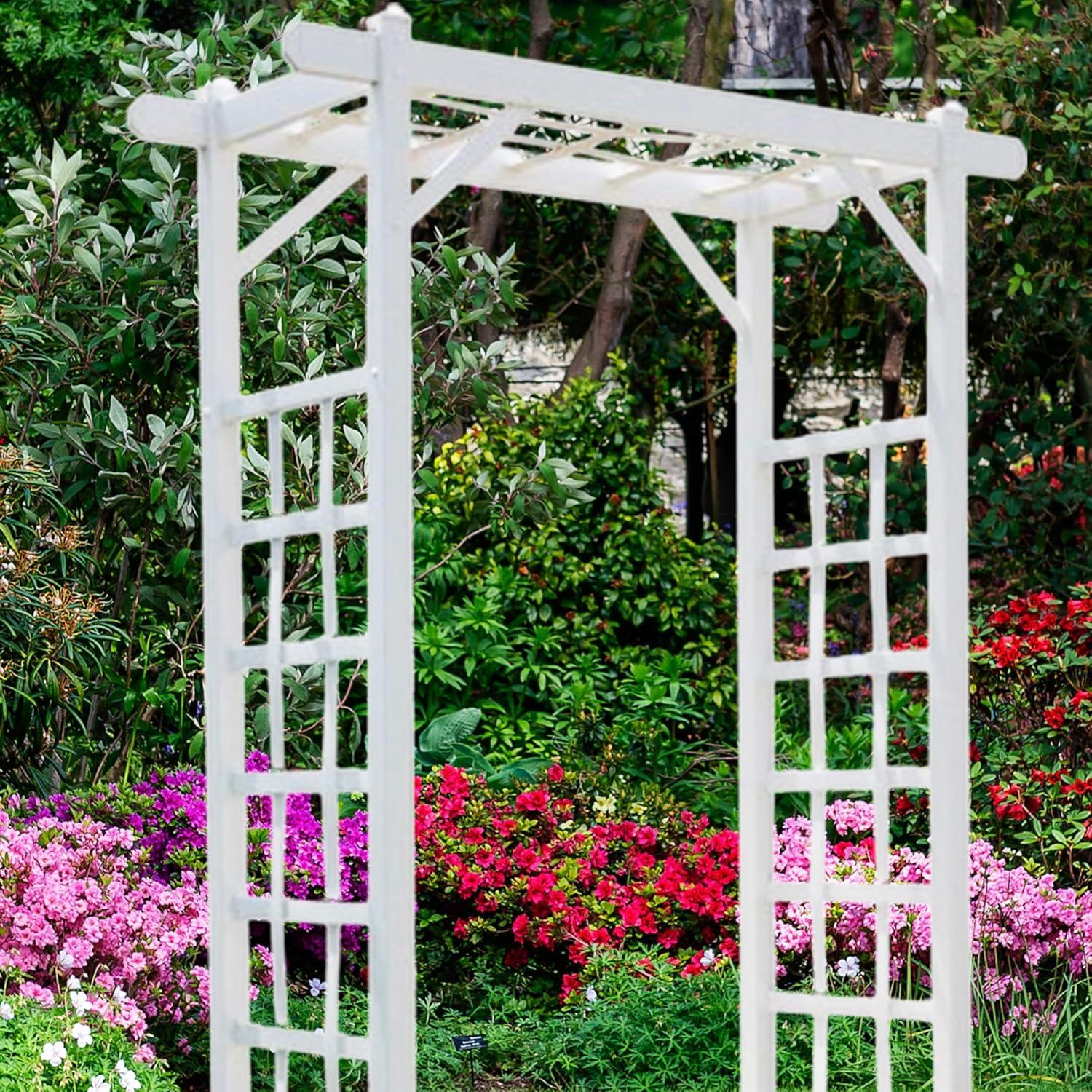 Dura-Trel Elmwood Arbor, 57 by 84 Inch PVC Patio Garden Arch, Outdoor Lattice Frame Decoration or Trellis for Climbing Plants