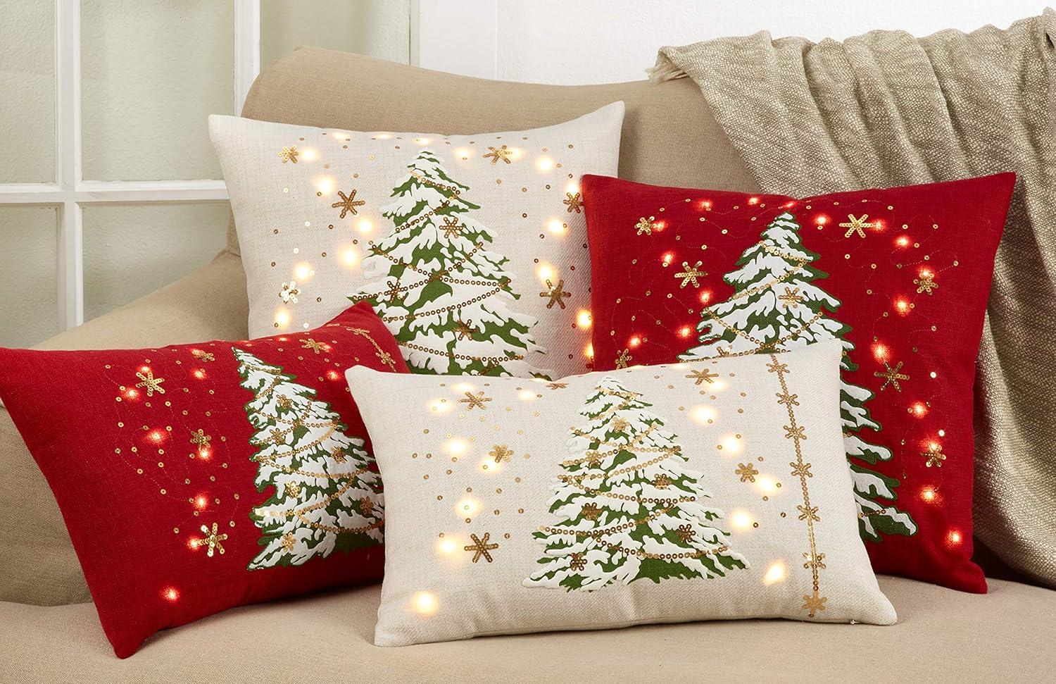 Ivory LED Lights Christmas Tree Down Filled Pillow