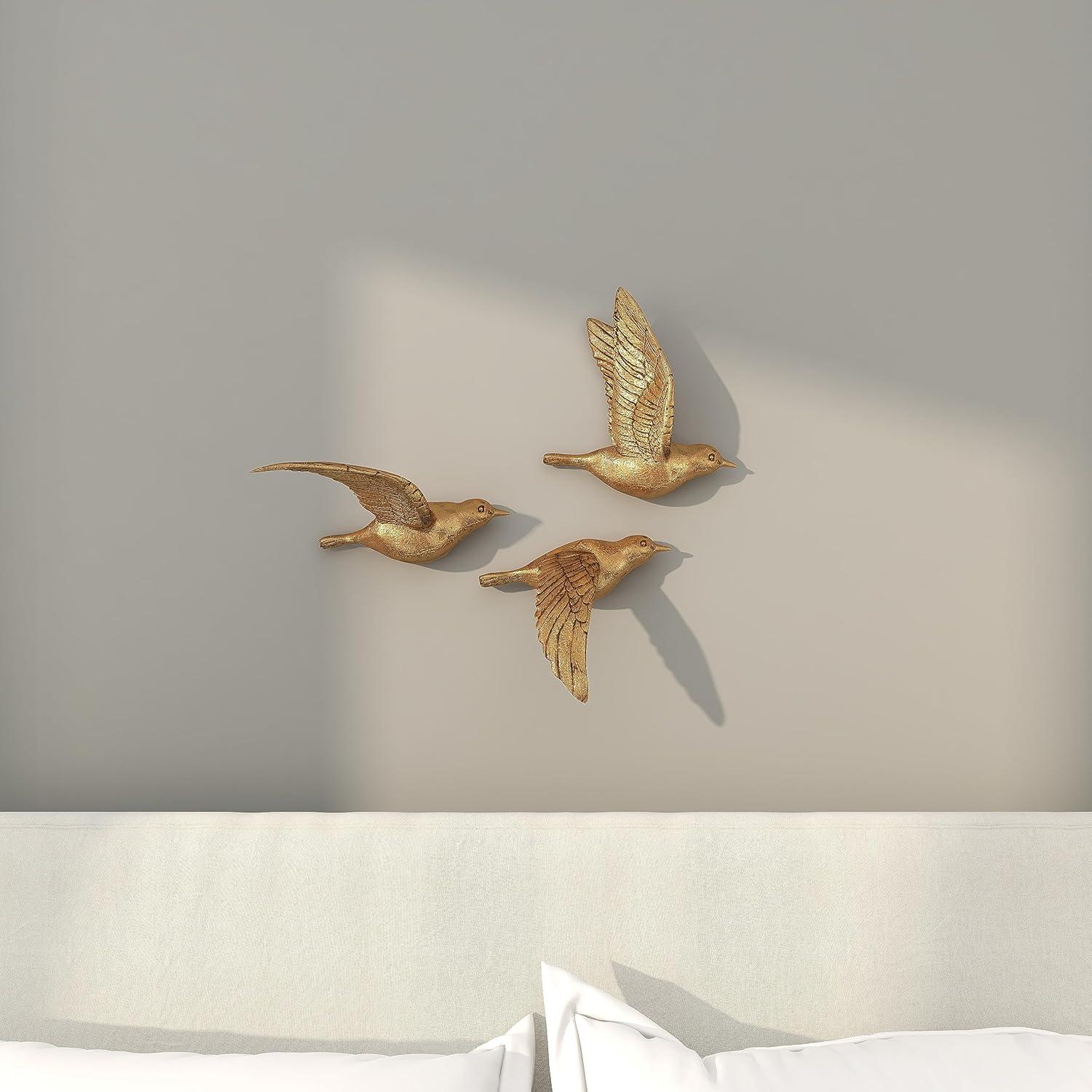 Polystone Bird Metallic 3D Sculpted Wall Decor Set of 3 Brown - Olivia & May: Ready to Hang, Coastal Style Decorative Sculptures