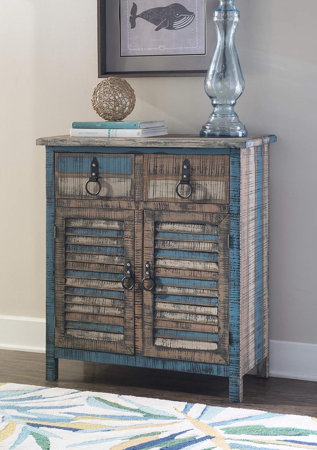 Powell Calypso Rustic 2-Door Wood Indoor Console Table with 2 Drawers, Multicolor