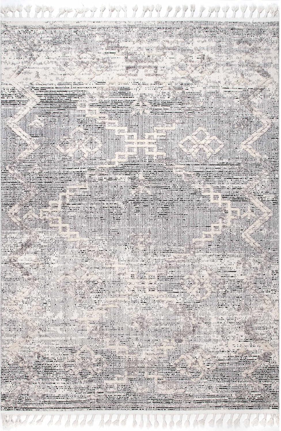 Gray Diamond Textured Tassel Area Rug, 3' x 5'