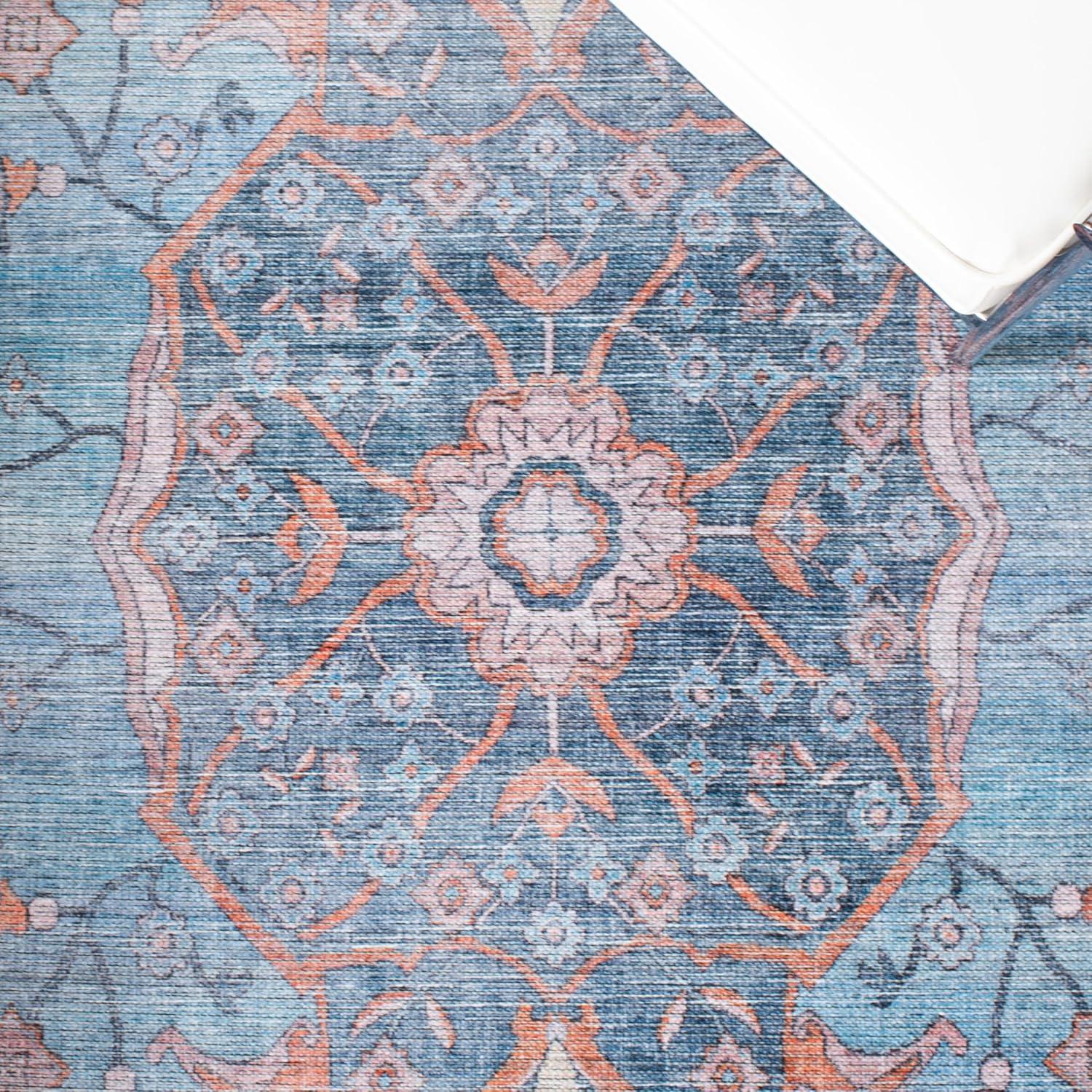 Serapi SEP540 Power Loomed Machine Washable Skid-Resistant Indoor Area Rug - Blue/Orange - 5'3"x7'6" - Safavieh
