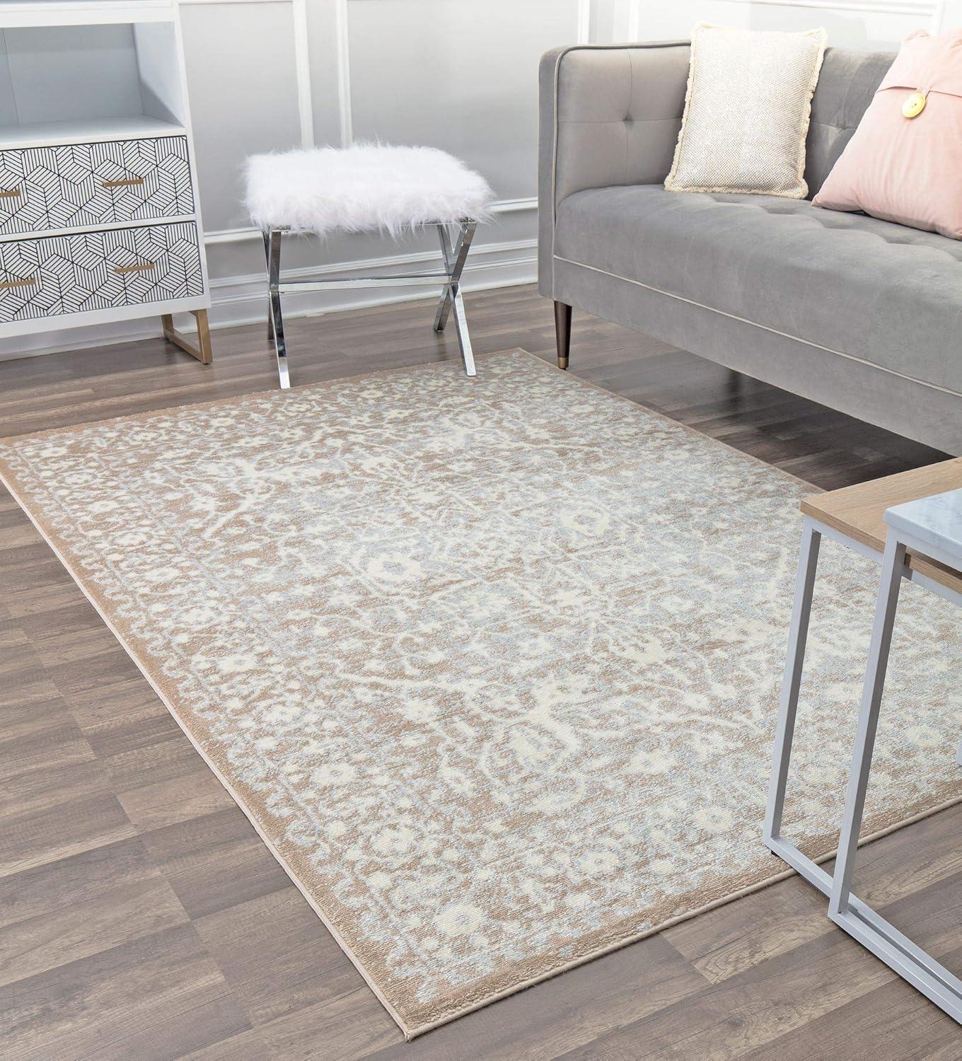 Ivory Synthetic 9' x 12' Stain-Resistant Rectangular Area Rug