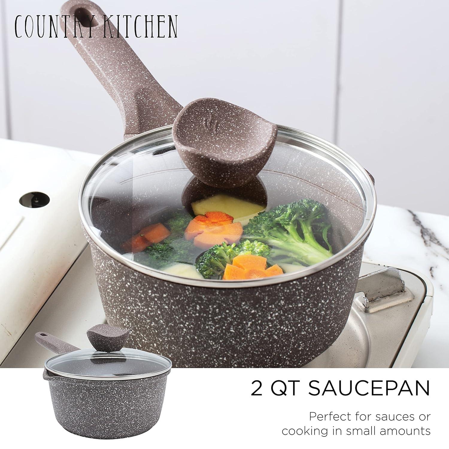 Chocolate Brown Non-Stick Cast Aluminum Cookware Set with Glass Lids, 6 Pc.