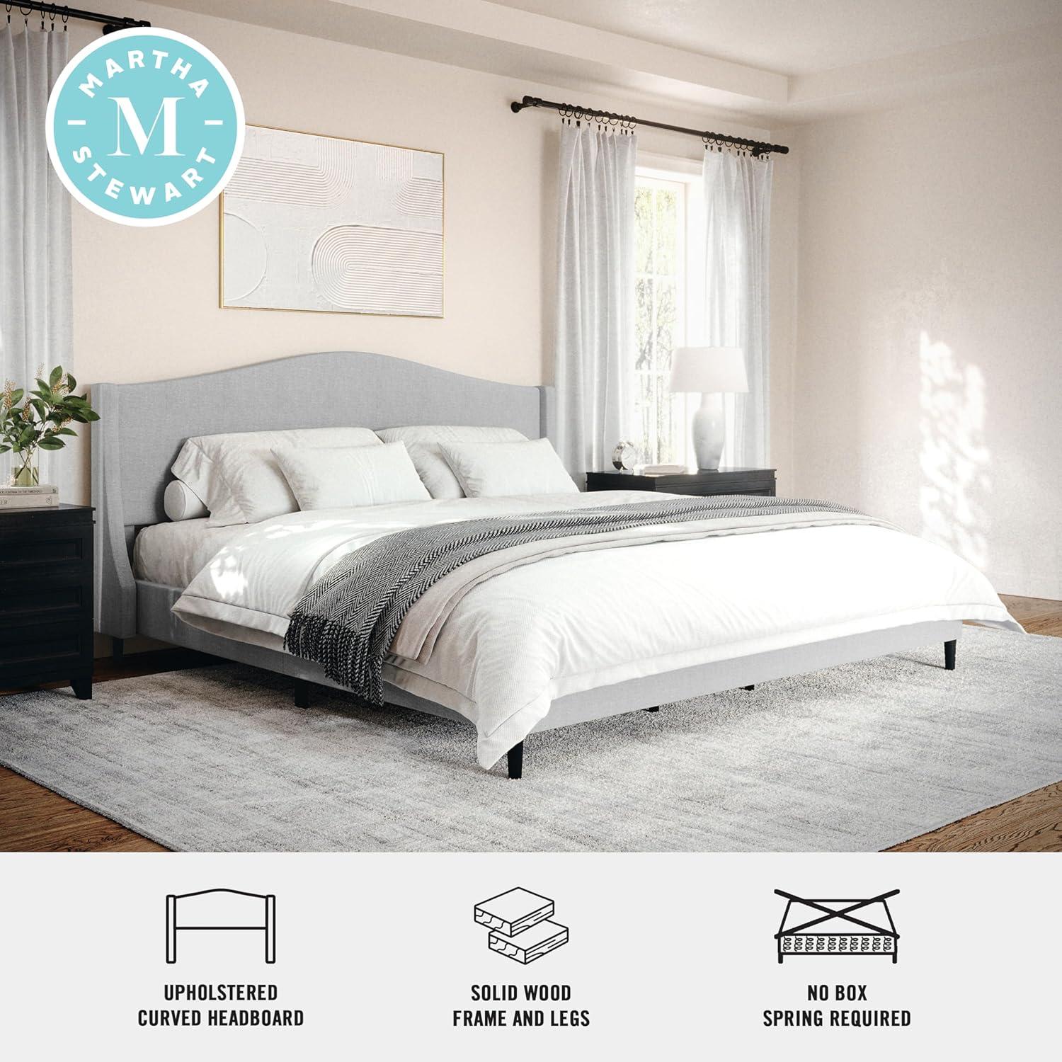 Martha Stewart Amelia Upholstered Platform Bed With Curved Headboard