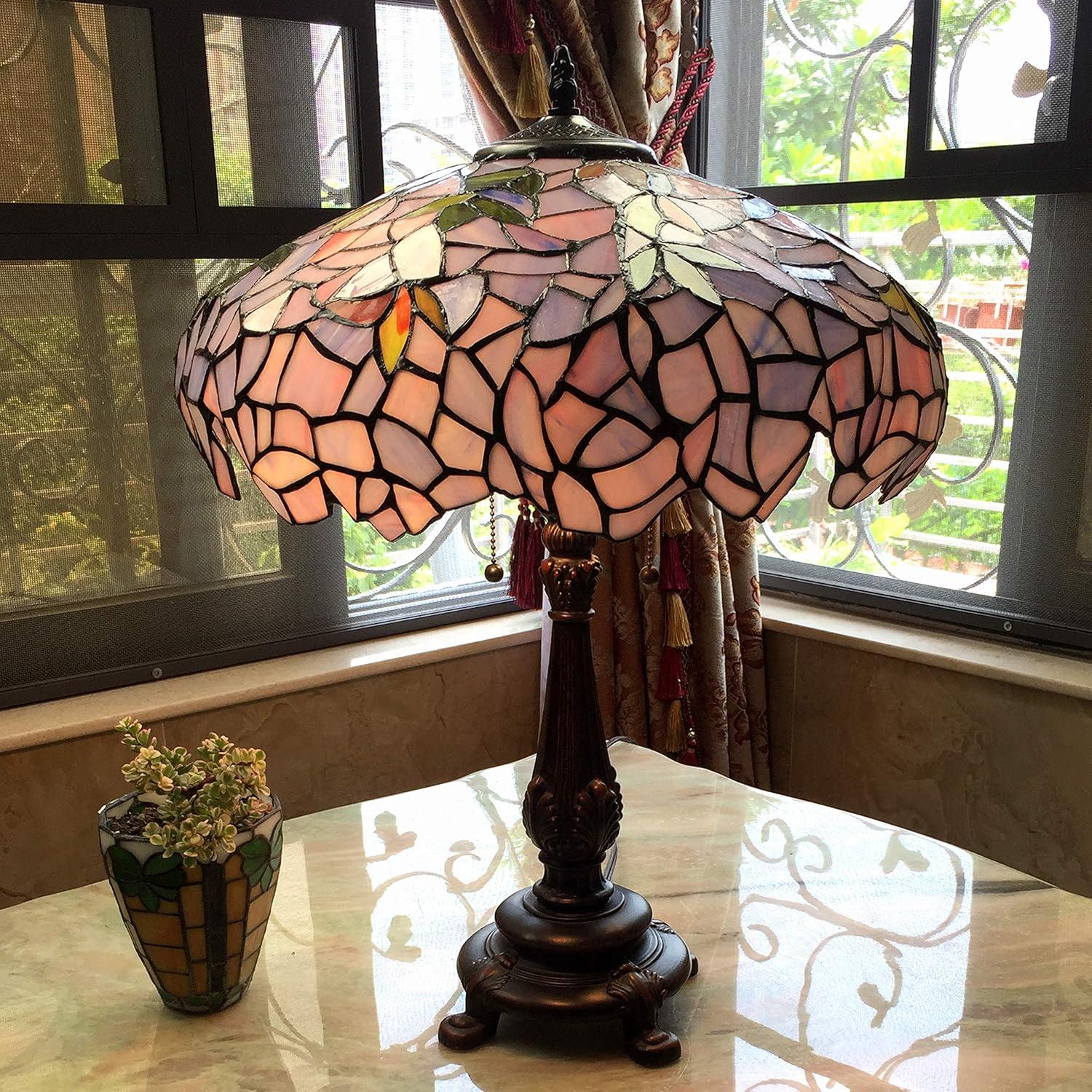 Blue Stained Glass Wisteria Table Lamp with Bronze Base