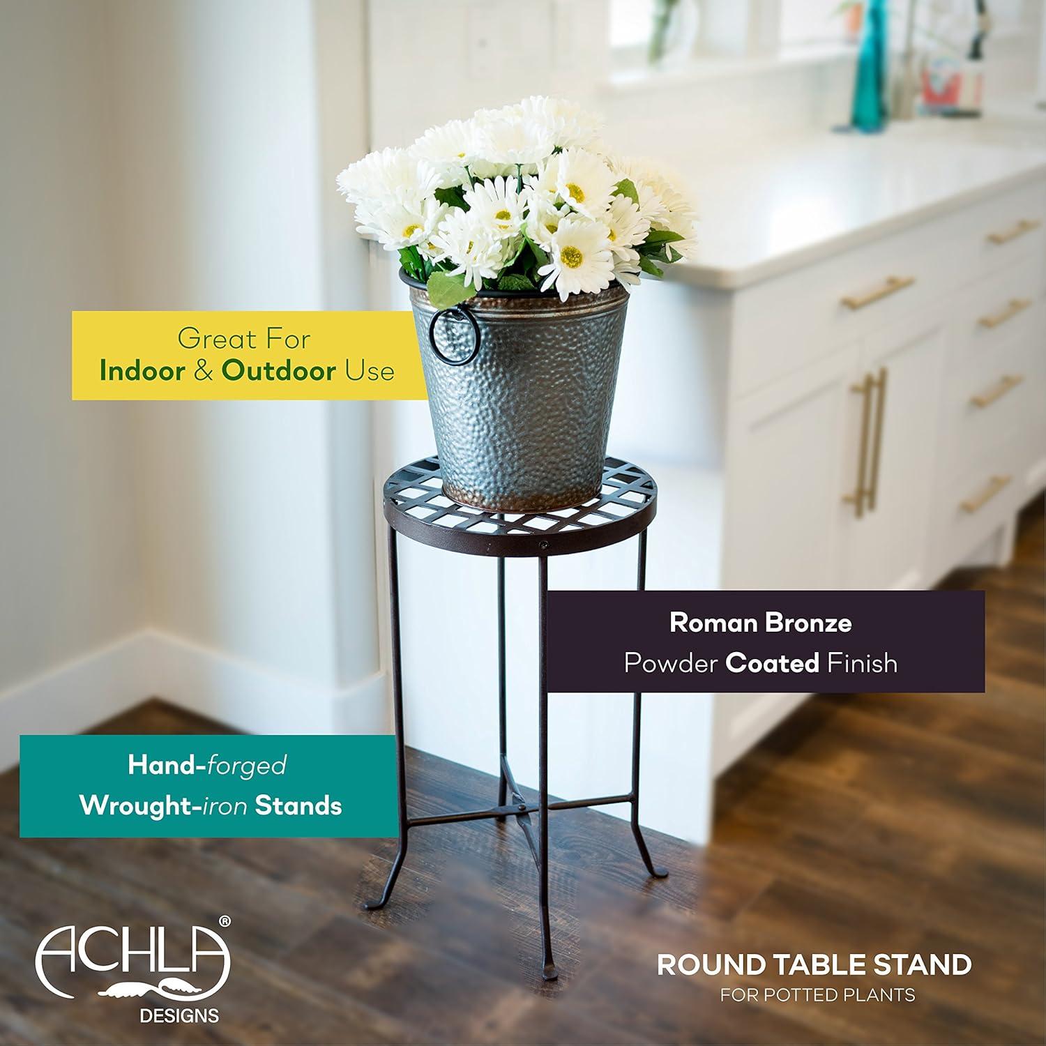 Small Round Iron Table Flowers Plant Stand - ACHLA Designs: Contemporary Freestanding Outdoor Holder, No Assembly Required