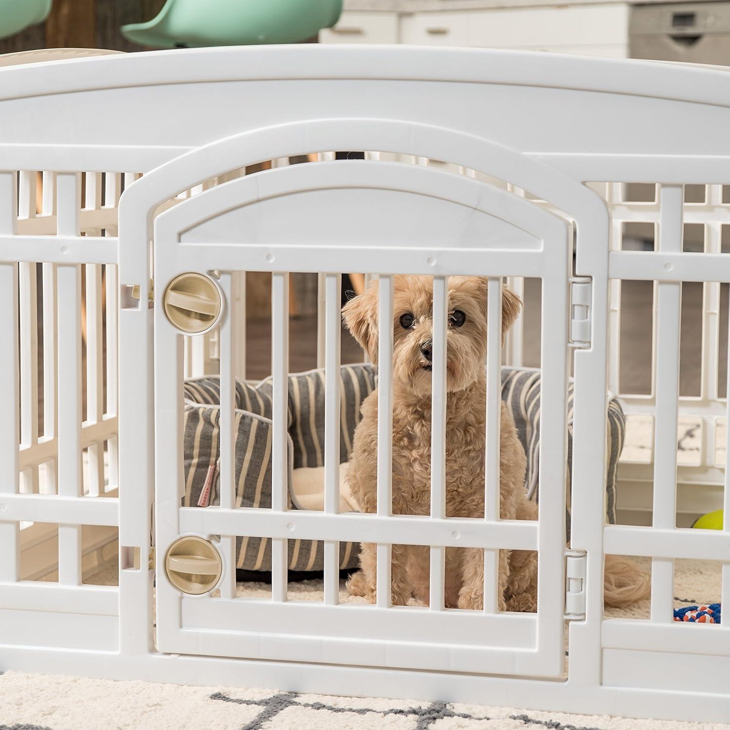 IRIS USA 4 Panel 24H inch Foldable Exercise Enclosure Plastic Pet Playpen with Door, White