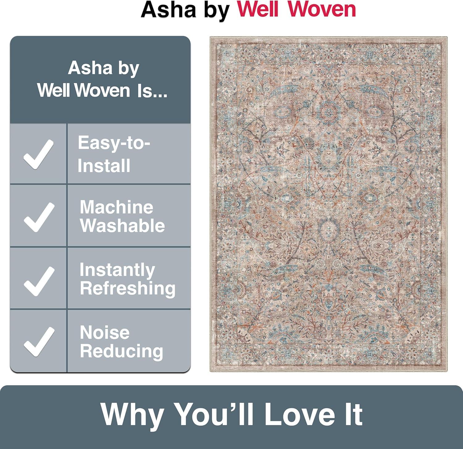 Well Woven Asha Emilia Vintage Persian Floral Ivory 9'10" x 13' Machine Washable Area Rug