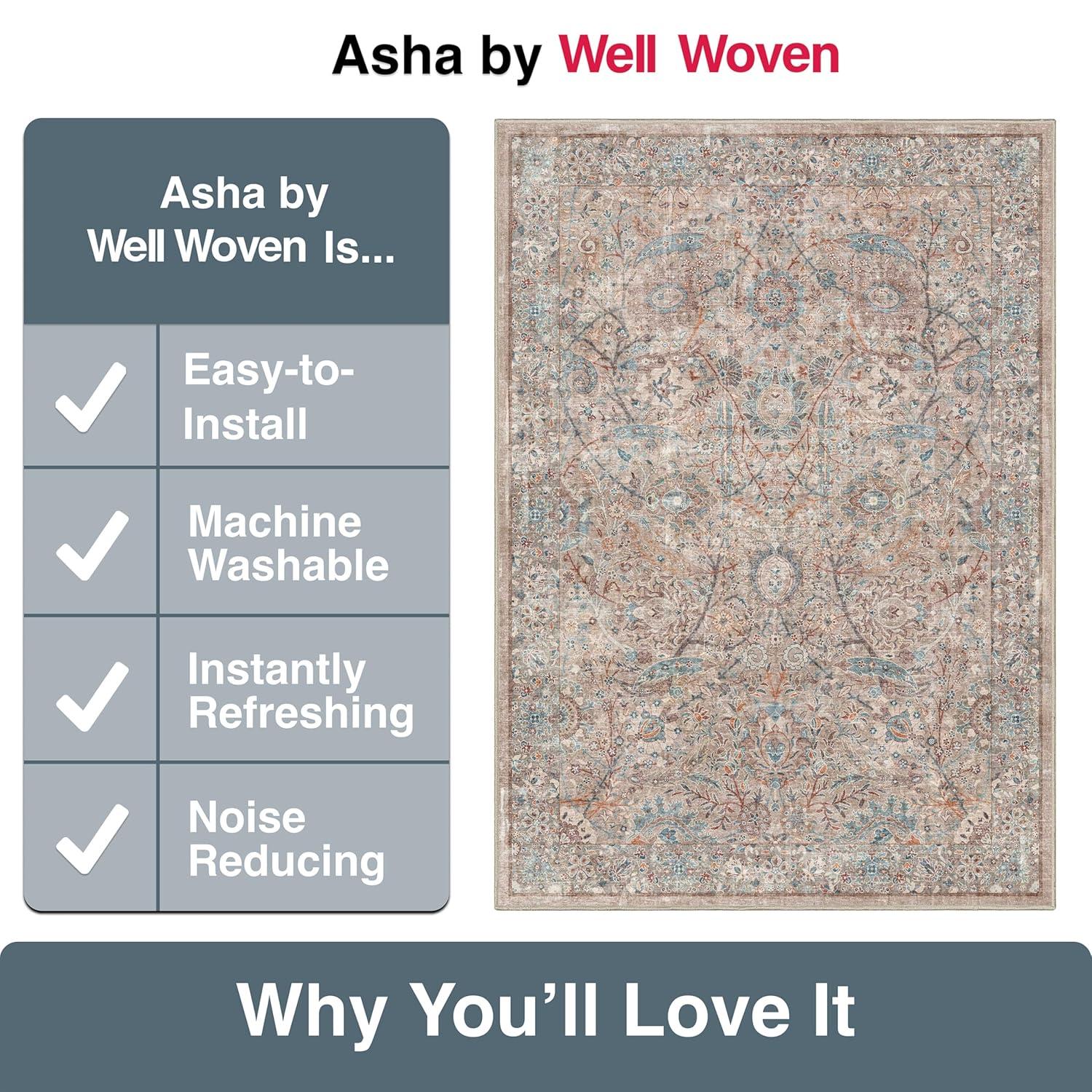 Well Woven Asha Emilia Vintage Persian Floral Ivory 9'10" x 13' Machine Washable Area Rug