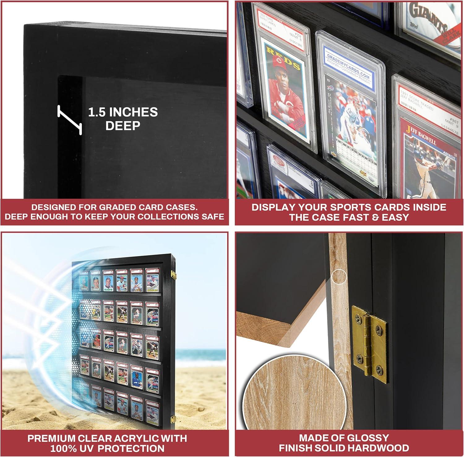 PENNZONI Baseball Card Display Case, 35 PSA Graded Cards Acrylic Frame Lockable, Black