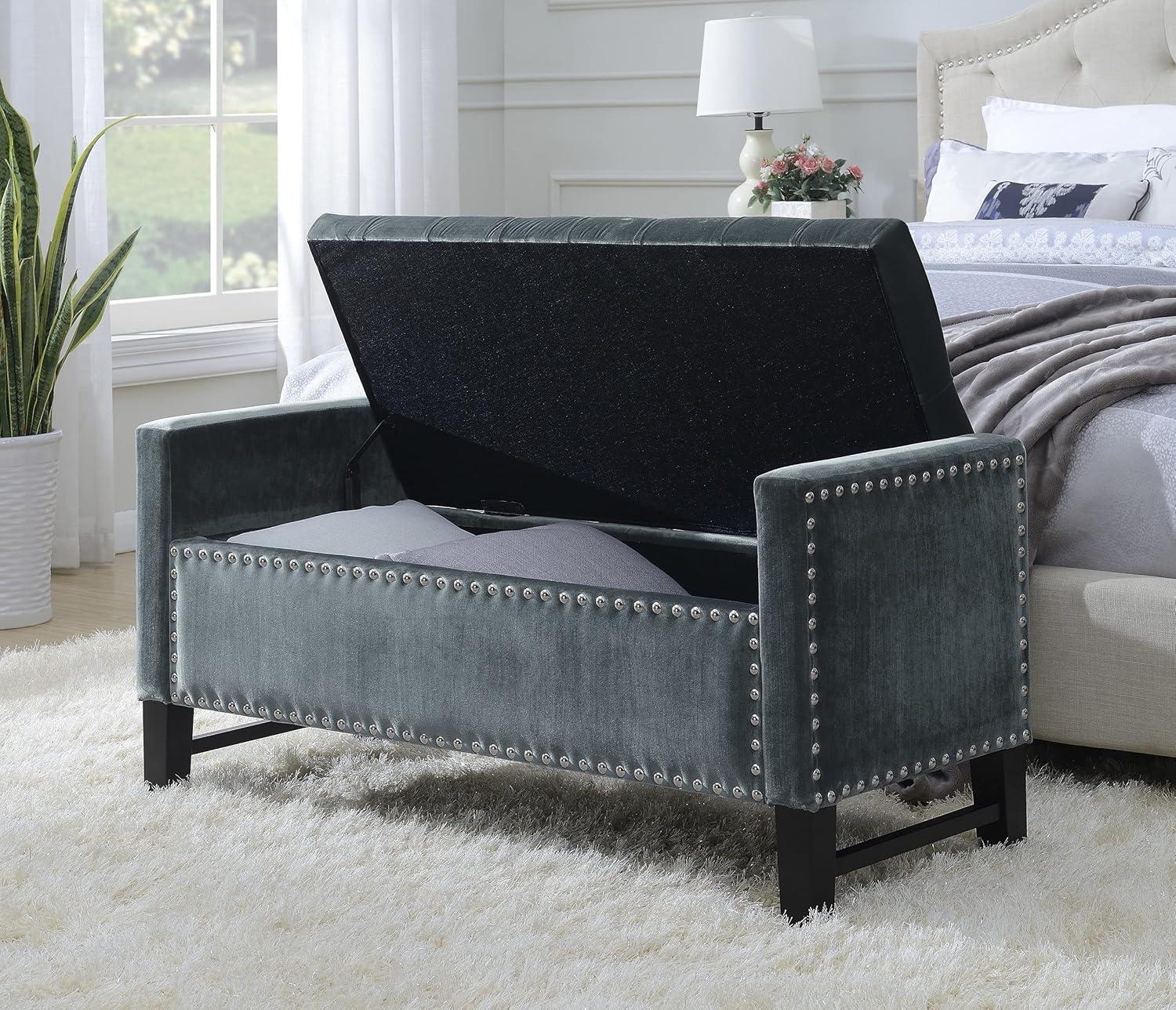 Iconic Home Velvet Storage Bench, Kurt