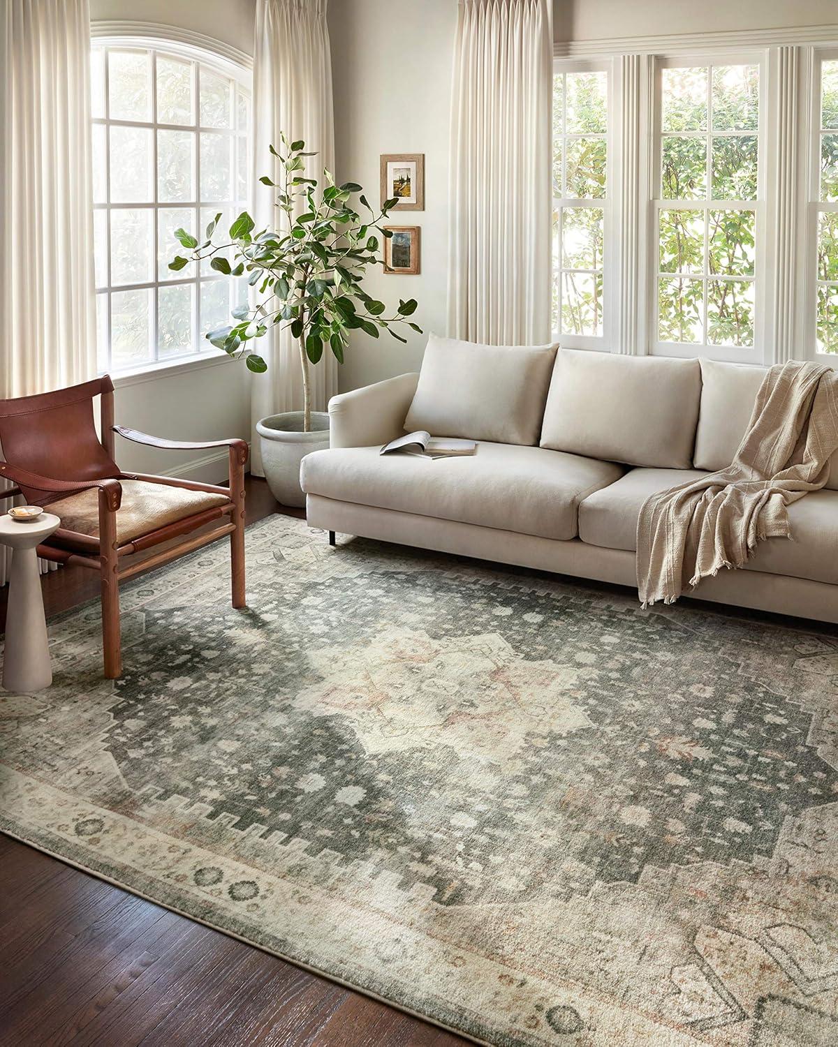 Loloi II Rosette Oriental Traditional Area Rug, Off-White, 18" x 18"