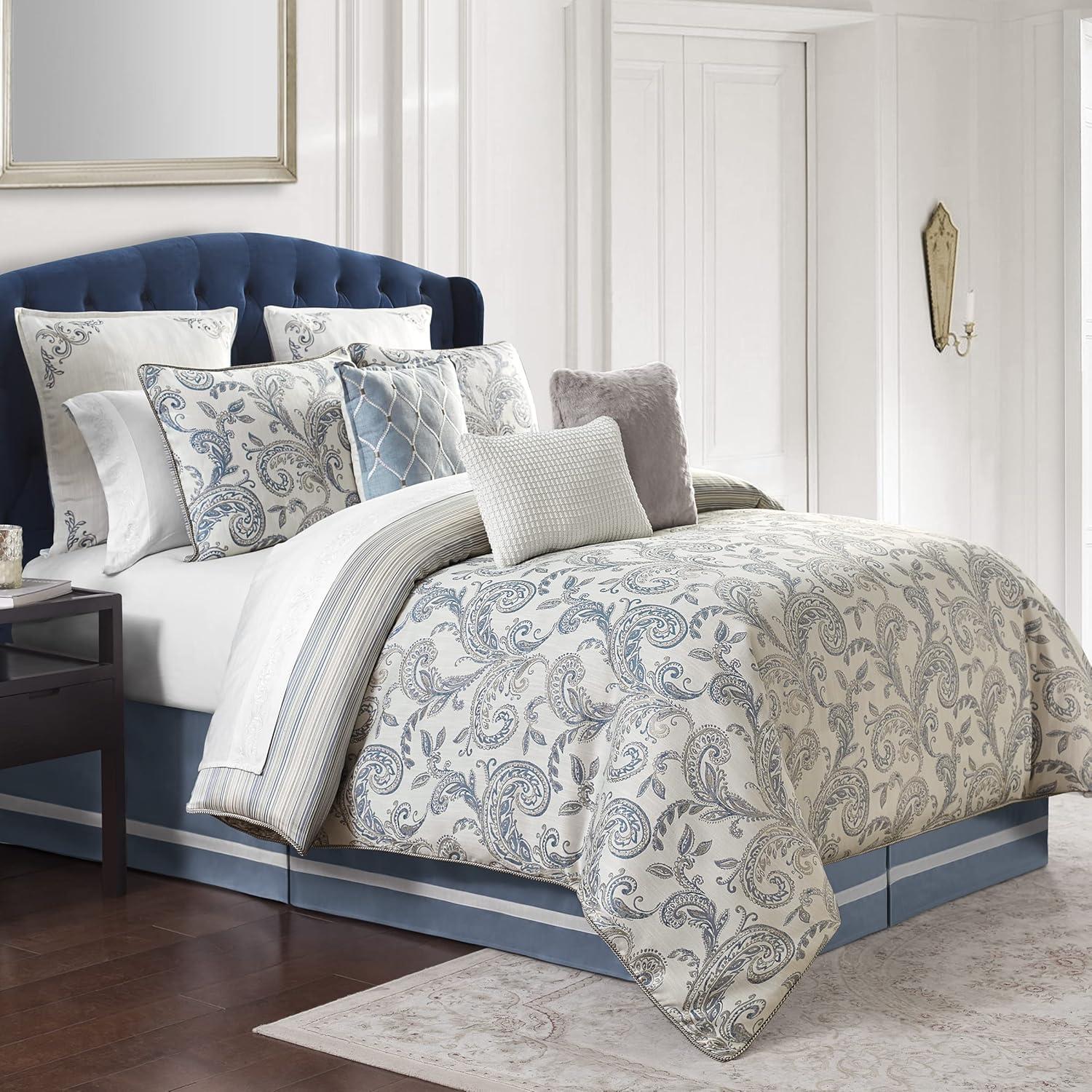 Blue and Gray Paisley California King Comforter Set