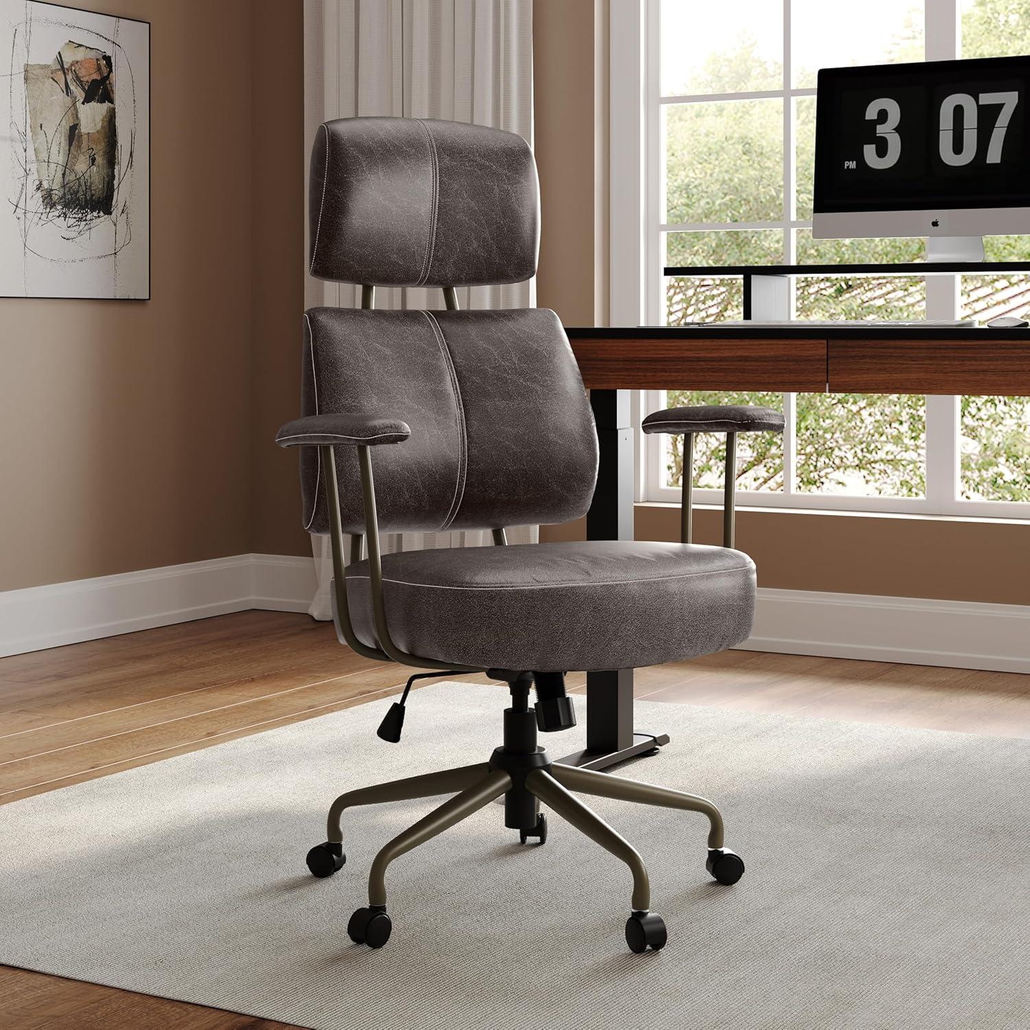 Cameron, Faux Suede Fabric High Back Office Chair ,27" D x 30.75" W x 46"-50.75" H,Gray