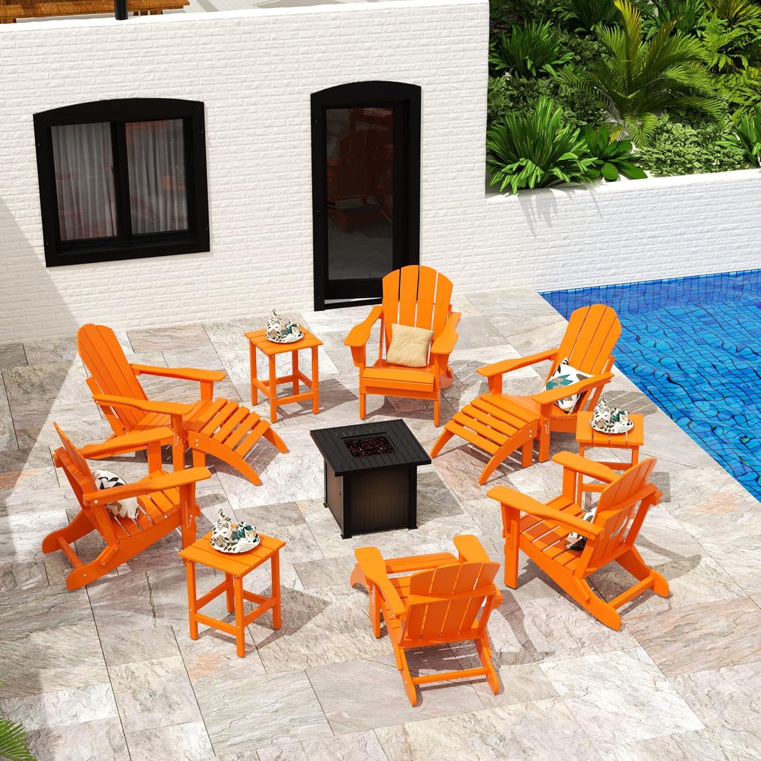 Orange HDPE Folding Adirondack Chairs Set of 2