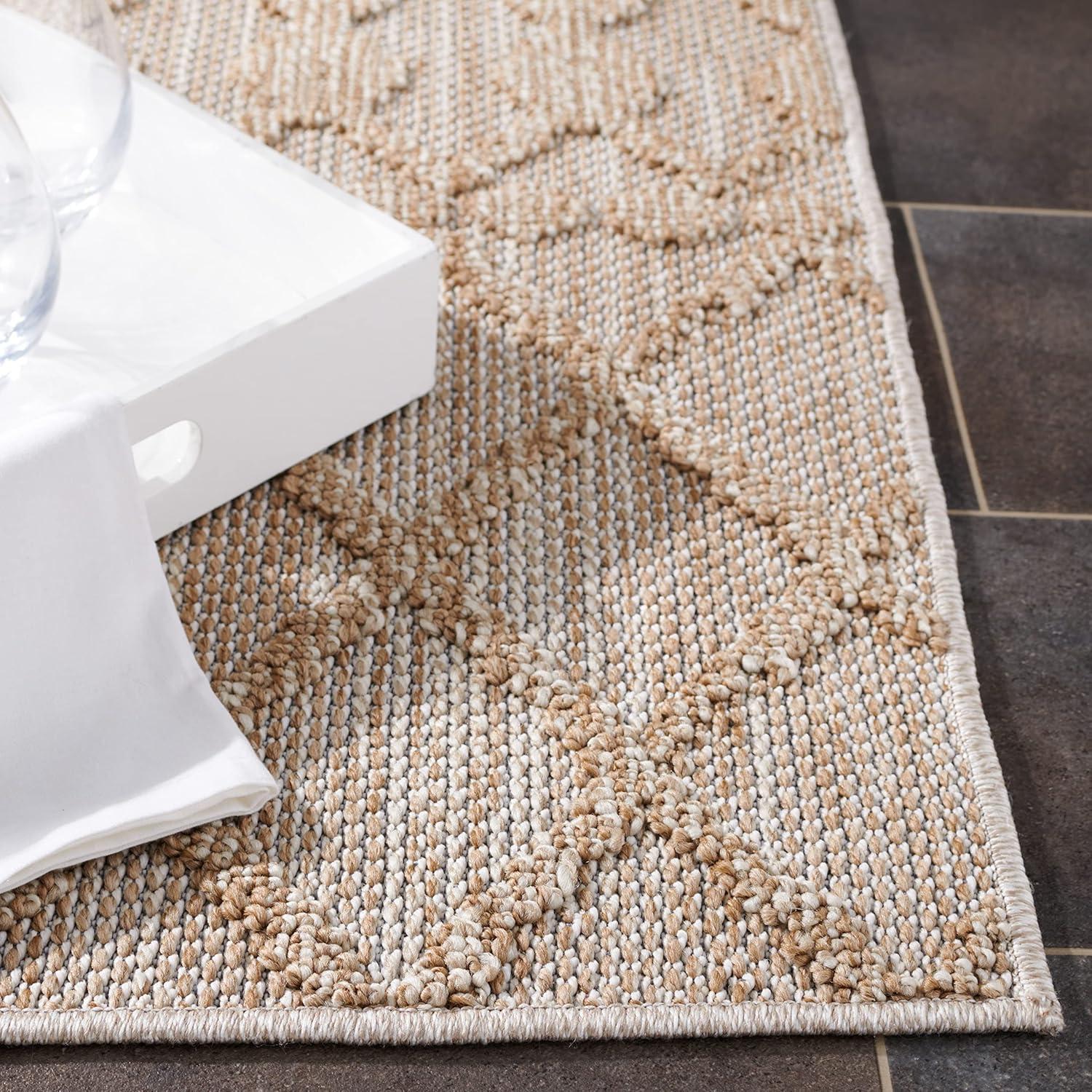 Boho Chic Beige & Brown Synthetic Indoor/Outdoor Area Rug