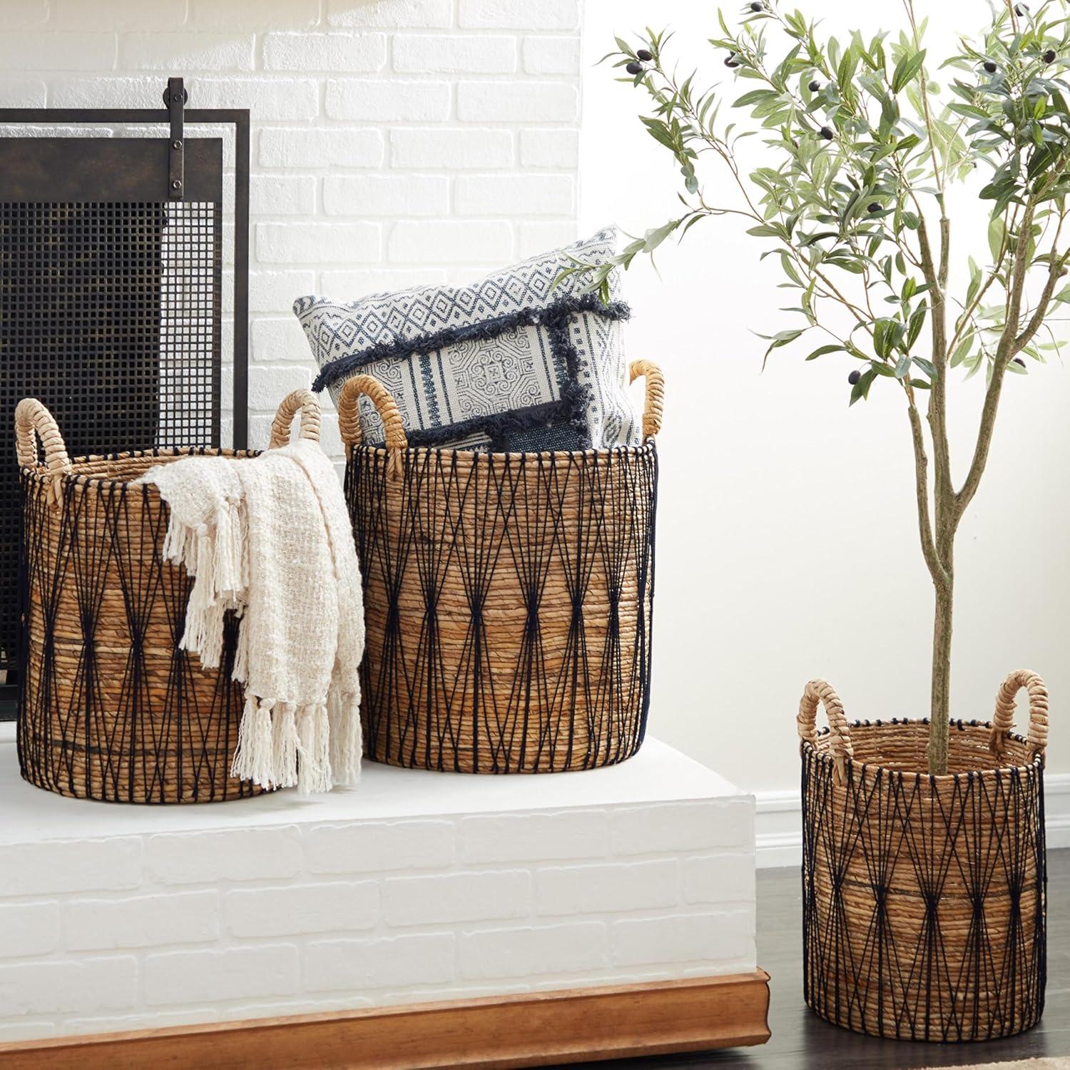 Banana Leaf Handmade String Detail Decorative and Functional Storage Basket with Handles