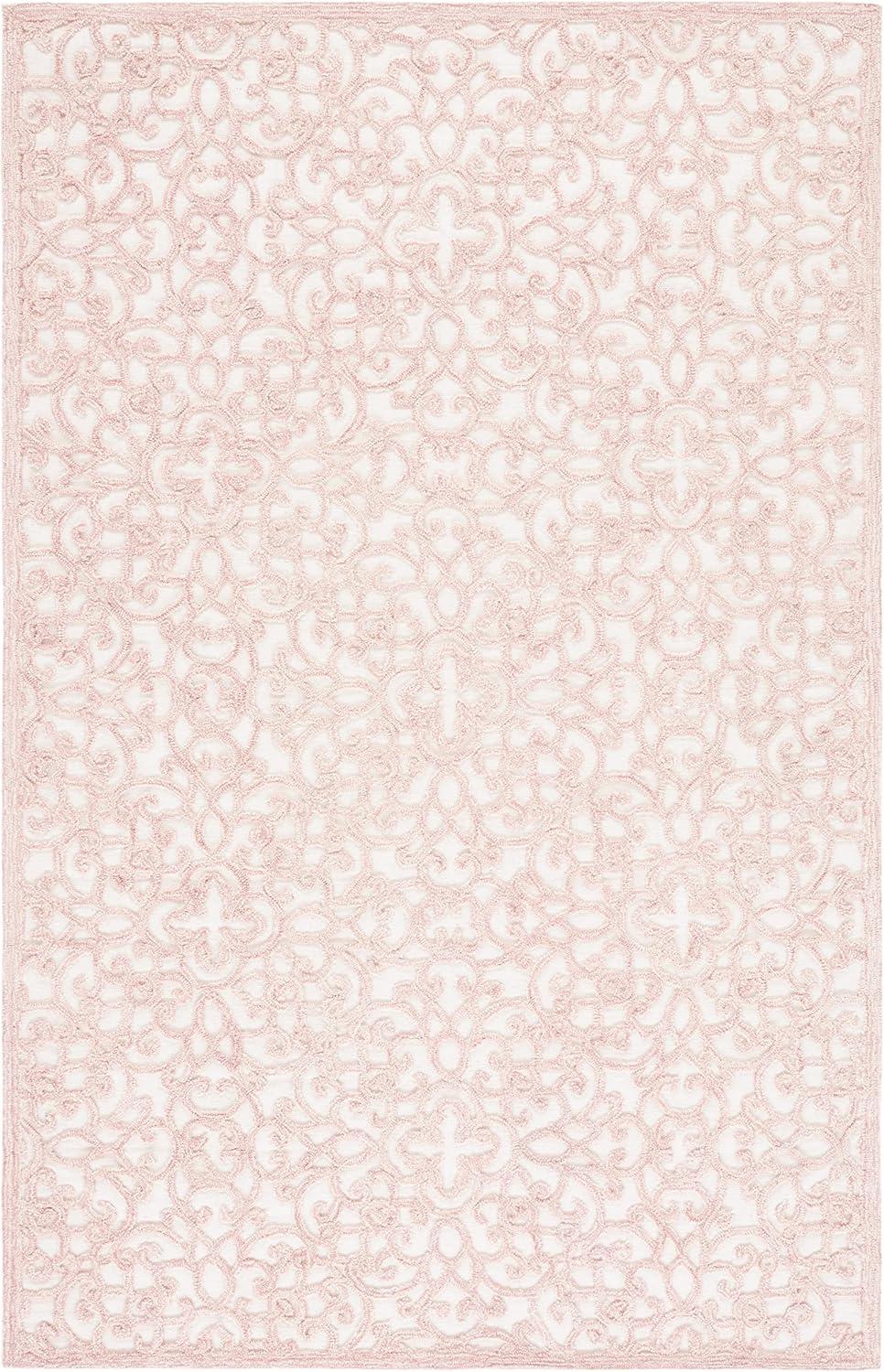 Ivory and Pink Hand-Tufted Wool 5' x 8' Area Rug