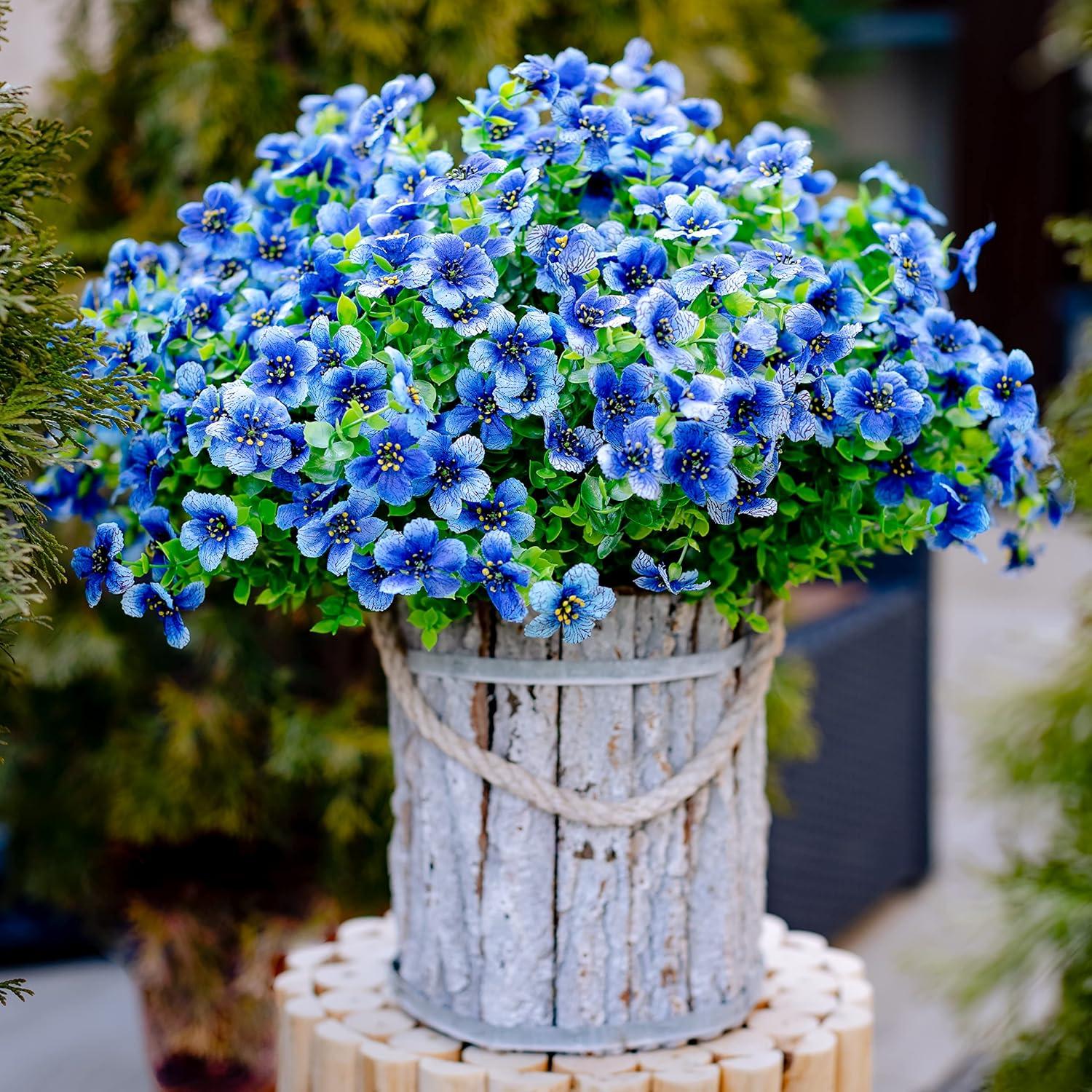 Artificial Flowers for Outdoors Fake Plants - 16 Bundles Faux Outside Greenery Boxwood UV Resistant No Fade Plastic Shrubs Fall Decor Farmhouse Home Garden Mums (White)