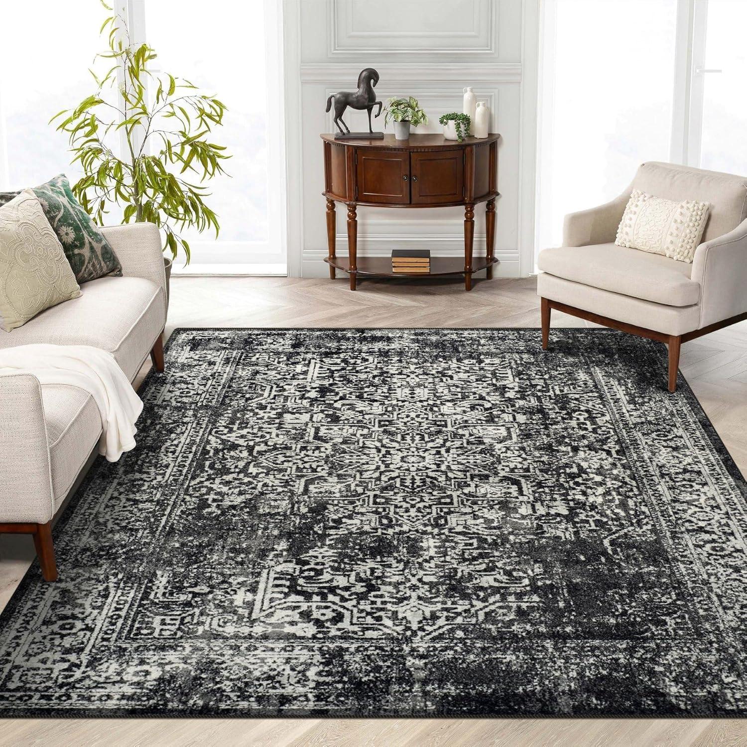 Haperlare Washable Living Room Rug Ultra Soft Rug Machine Washable Accent Rug Stain Resistant Ultra Thin Distressed Mats for Bedroom Living Room, 5' x 7' Gray