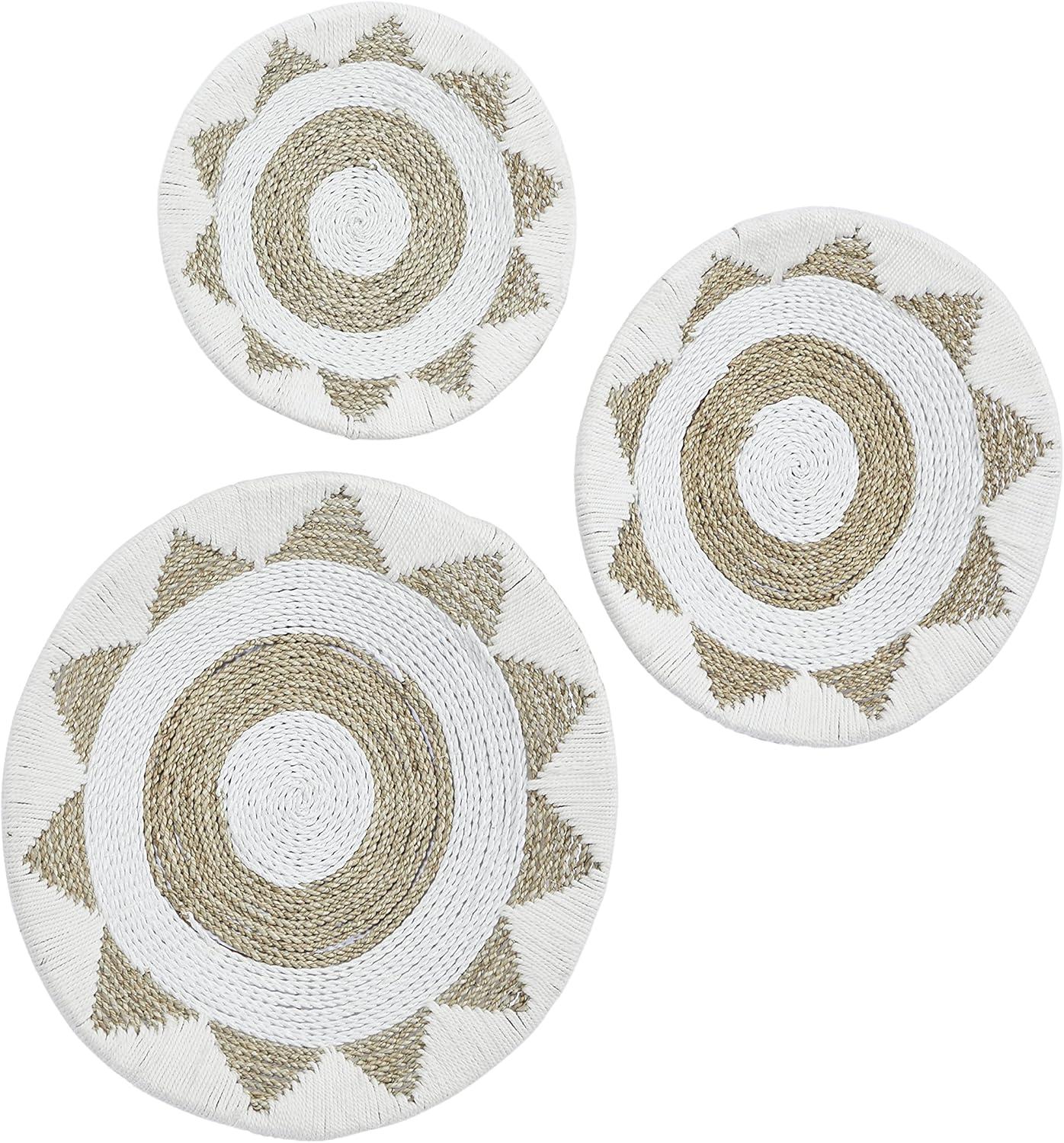 DecMode White Cotton Handmade Woven Plate Wall Decor (3 Count)