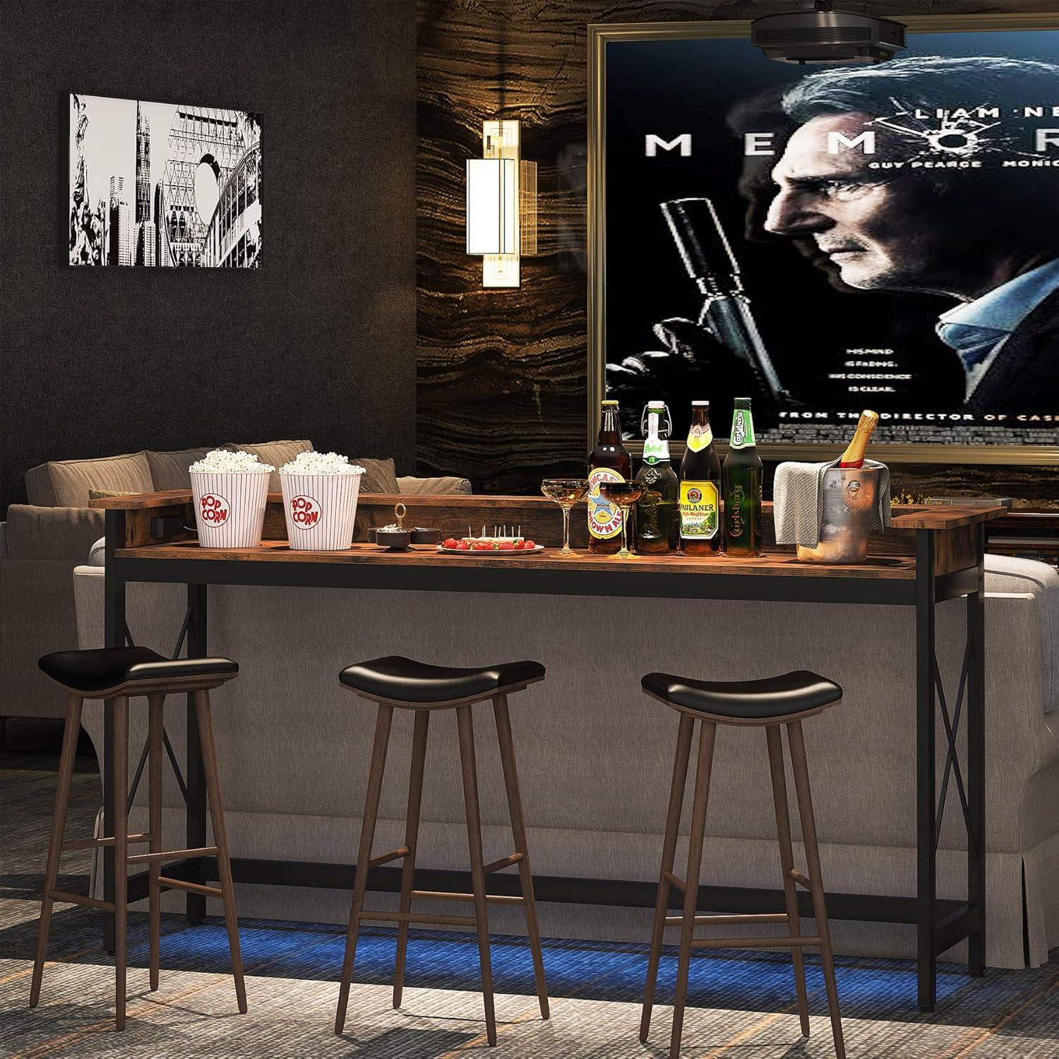 Tribesigns Sofa Table with Outlets and USB Ports, 70.9 inch Console Table, Industrial Entryway Hallway Accent Table for Living Room,Brown & Black