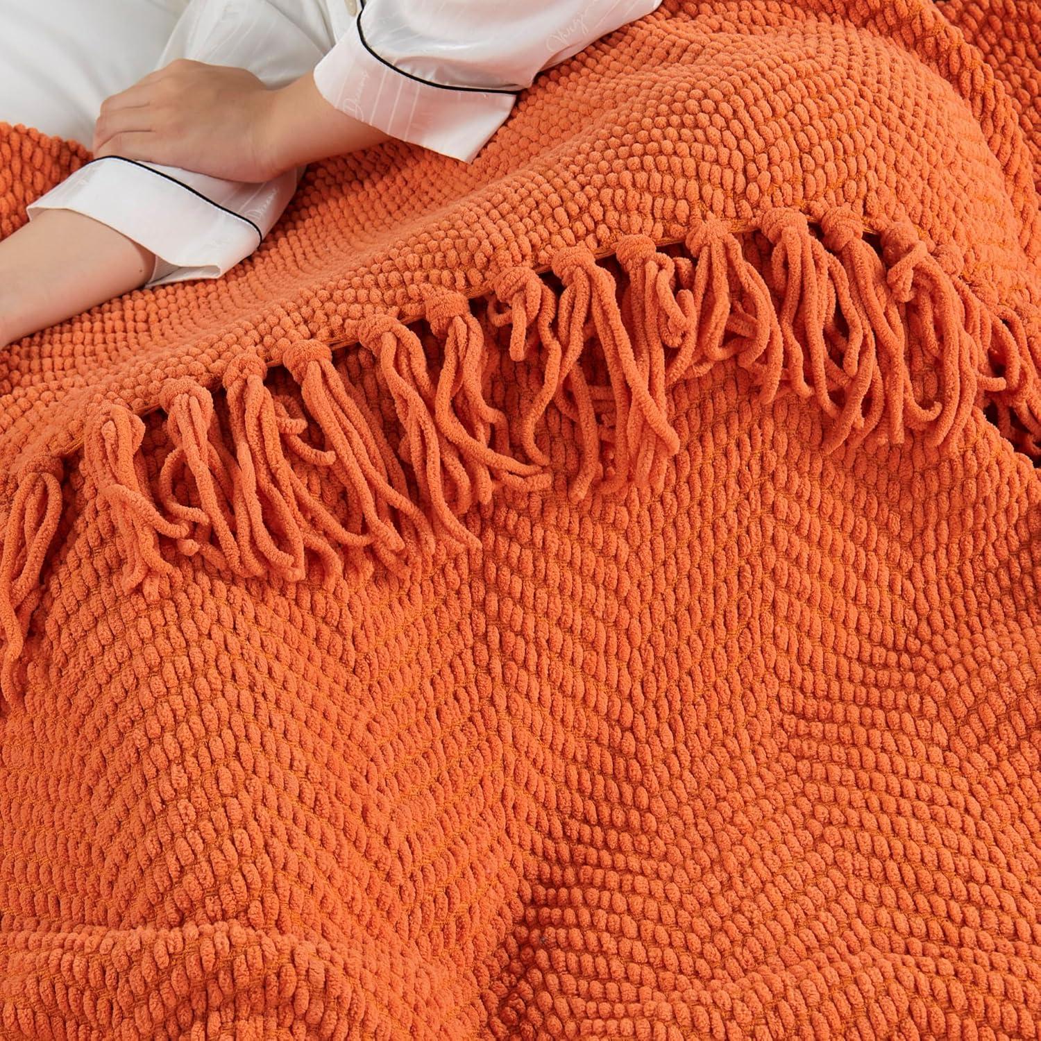 Home Soft Things Reversible Tweed Throw Blanket, Super Soft & Cozy - Burnt Orange, 50x60"