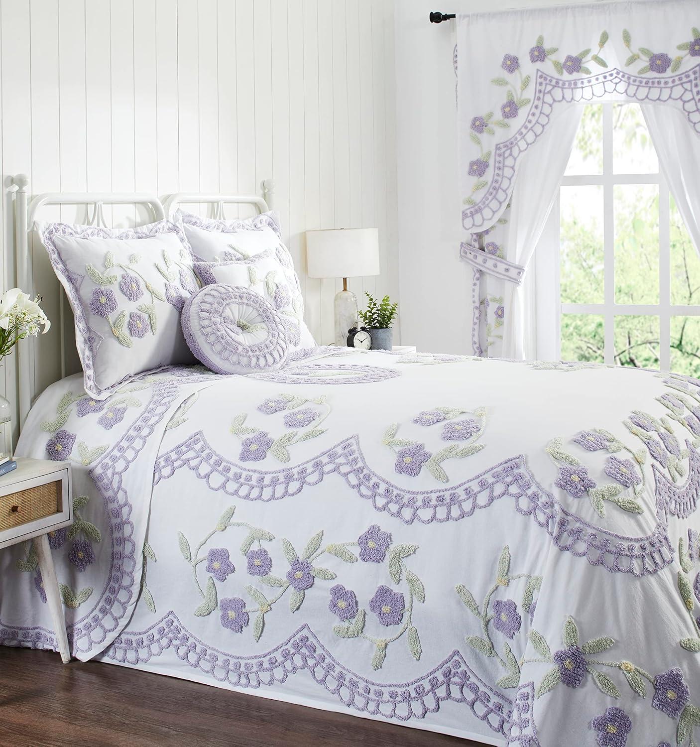 Better Trends Bloomfield 100% Cotton Chenille Coverlet/Bedspread Machine Washable Ultra Soft Floral Pattern All Season Bedding