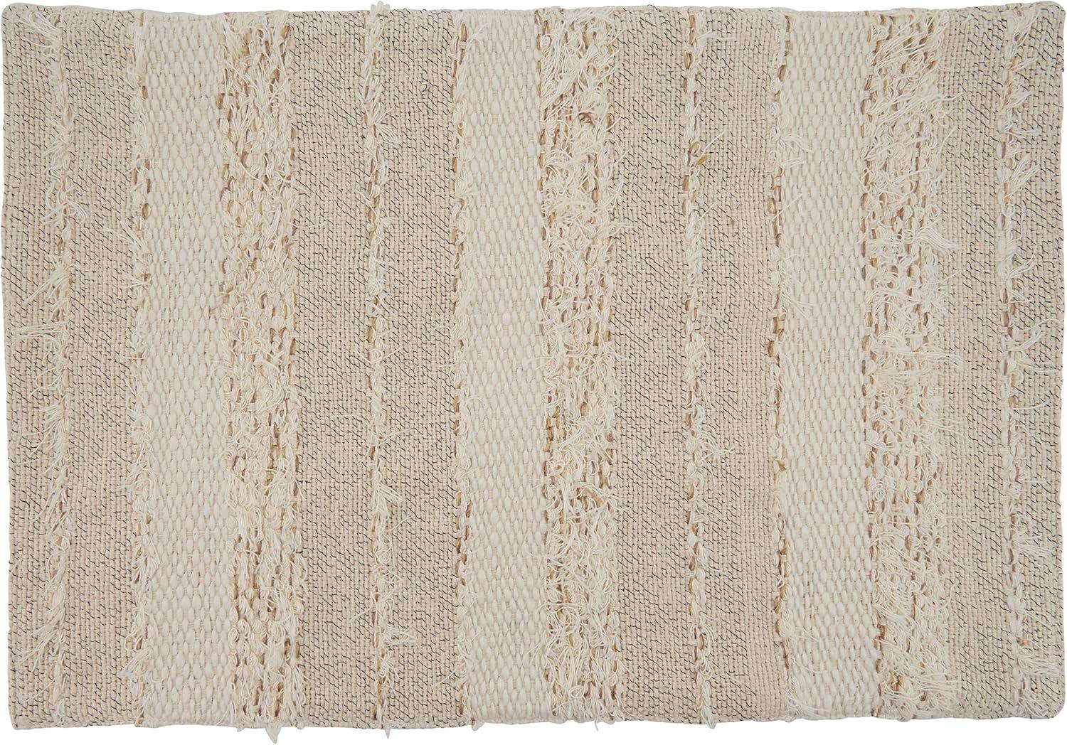 Ivory and Beige Cotton Fringe Stripe Placemats, Set of 4