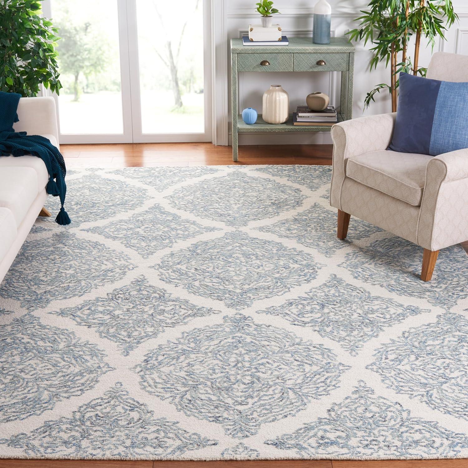 Hewett Handmade Tufted Wool Ivory/Blue Area Rug