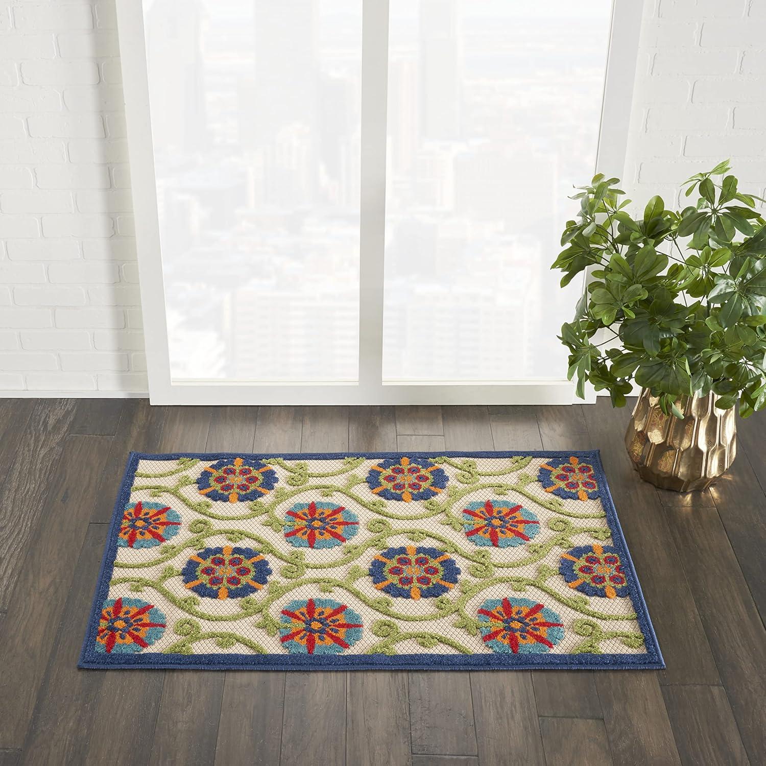 Aloha Floral Blue Multicolor 6' x 9' Reversible Outdoor Rug