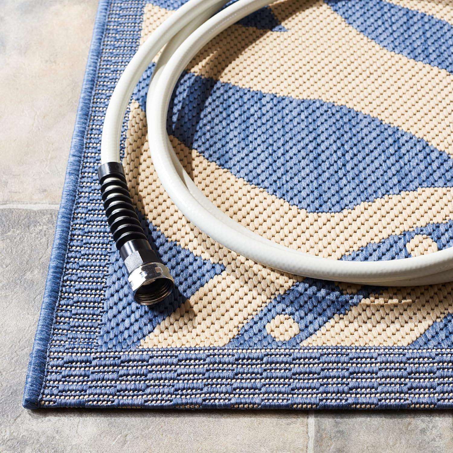 Reversible Blue and Natural Synthetic Runner Rug - 27" x 10"