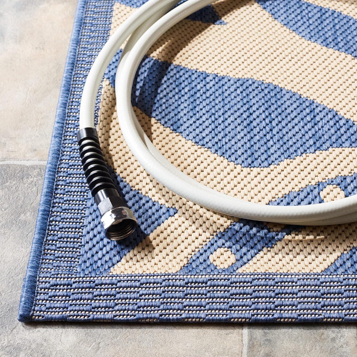 Courtyard CY2961 Power Loomed Indoor and Outdoor Area Rug - Blue/Natural - 7'10"x7'10" - Safavieh