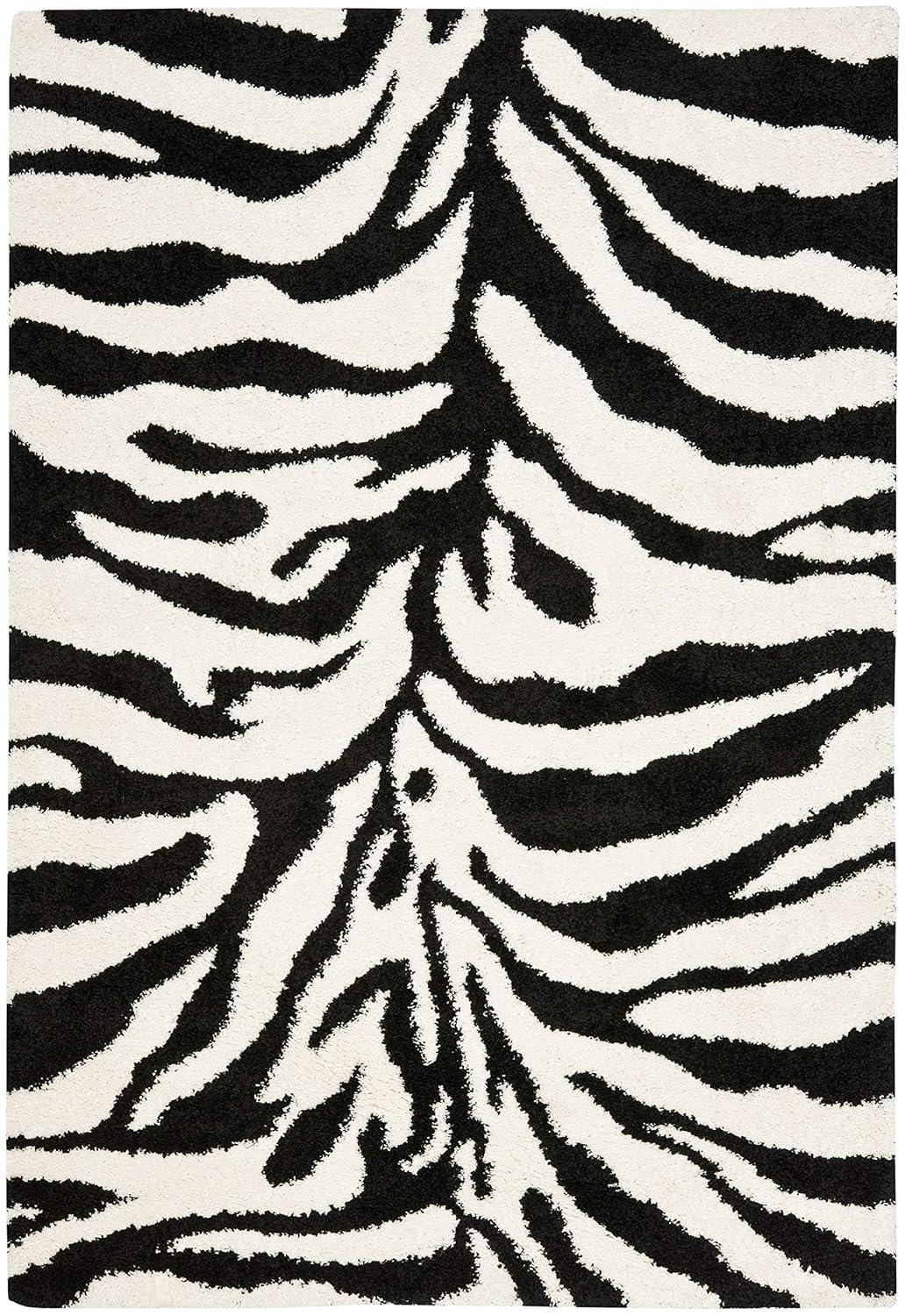 Florida Shag SG452 Power Loomed Indoor Area Rug - Ivory/Black - 8'x10' - Safavieh.