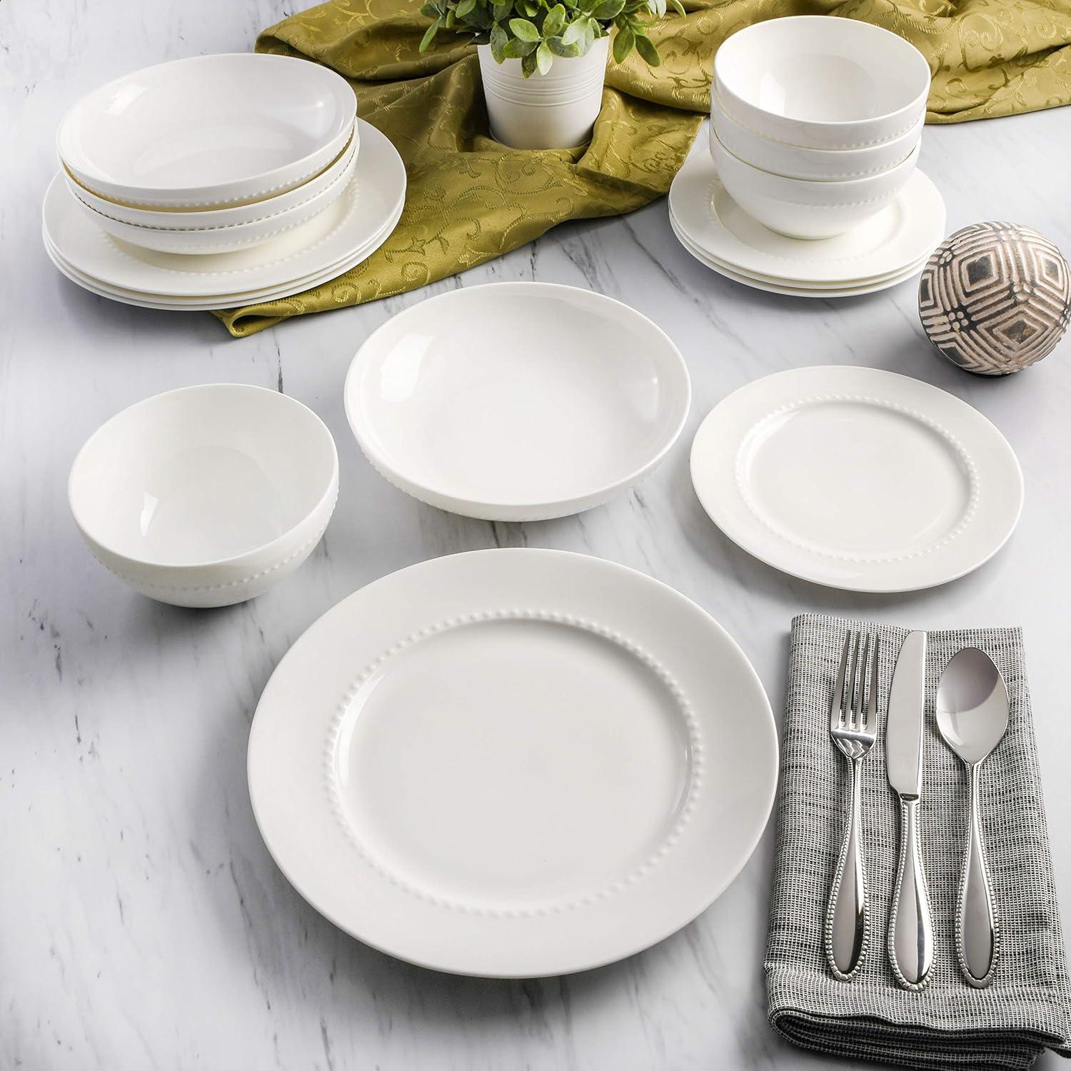 White Porcelain Embossed 16-Piece Dinnerware Set, Service for 4