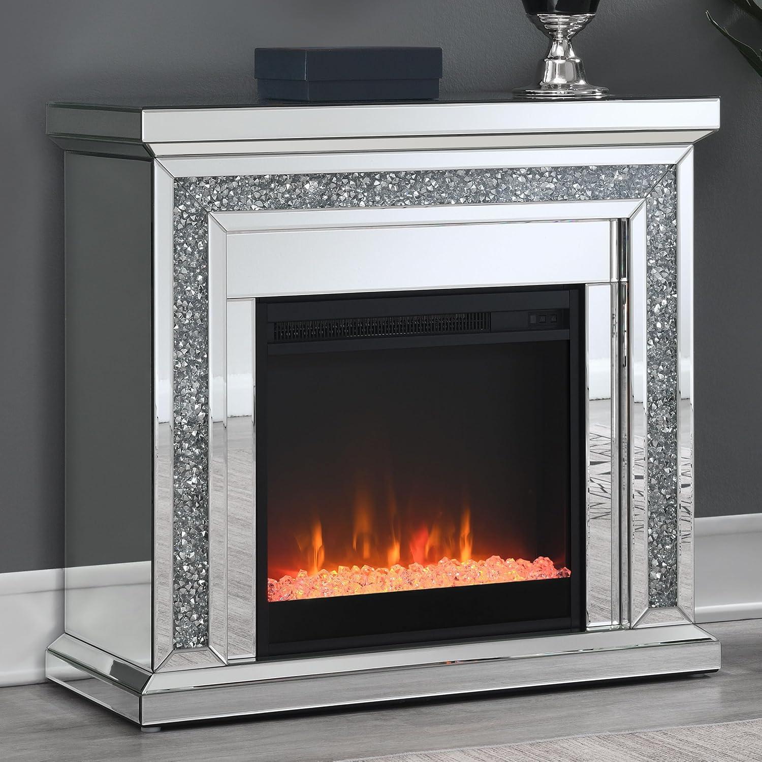 Lorelai Mirrored Electric Fireplace with Crushed Crystals