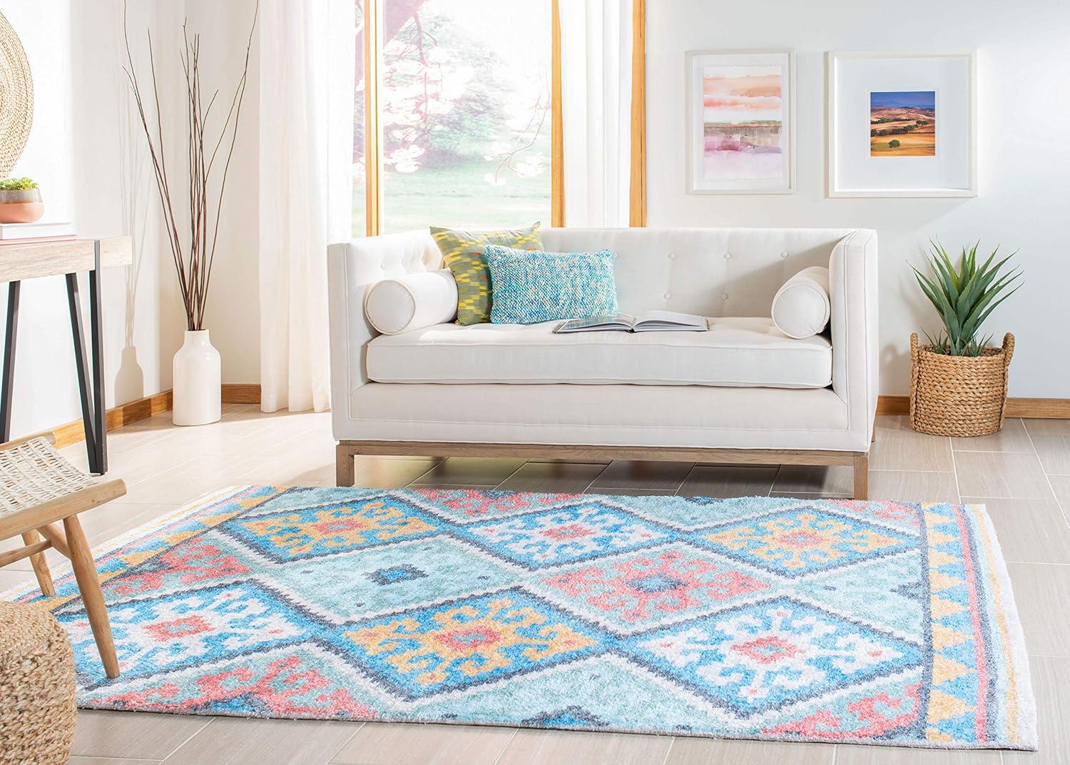 Coastal Breeze Blue and Aqua Hand-Loomed Wool-Cotton Blend Area Rug - 3' x 5'