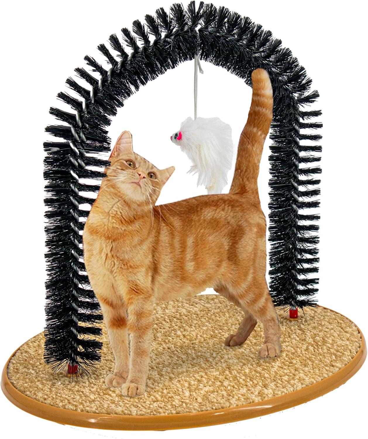 Perfect Cat Self Grooming Arch Post & Toy with Bristle and Catnip For Scratching, Brushing, and Massaging - Cat Grooming Arch - 5 Star Super Deals