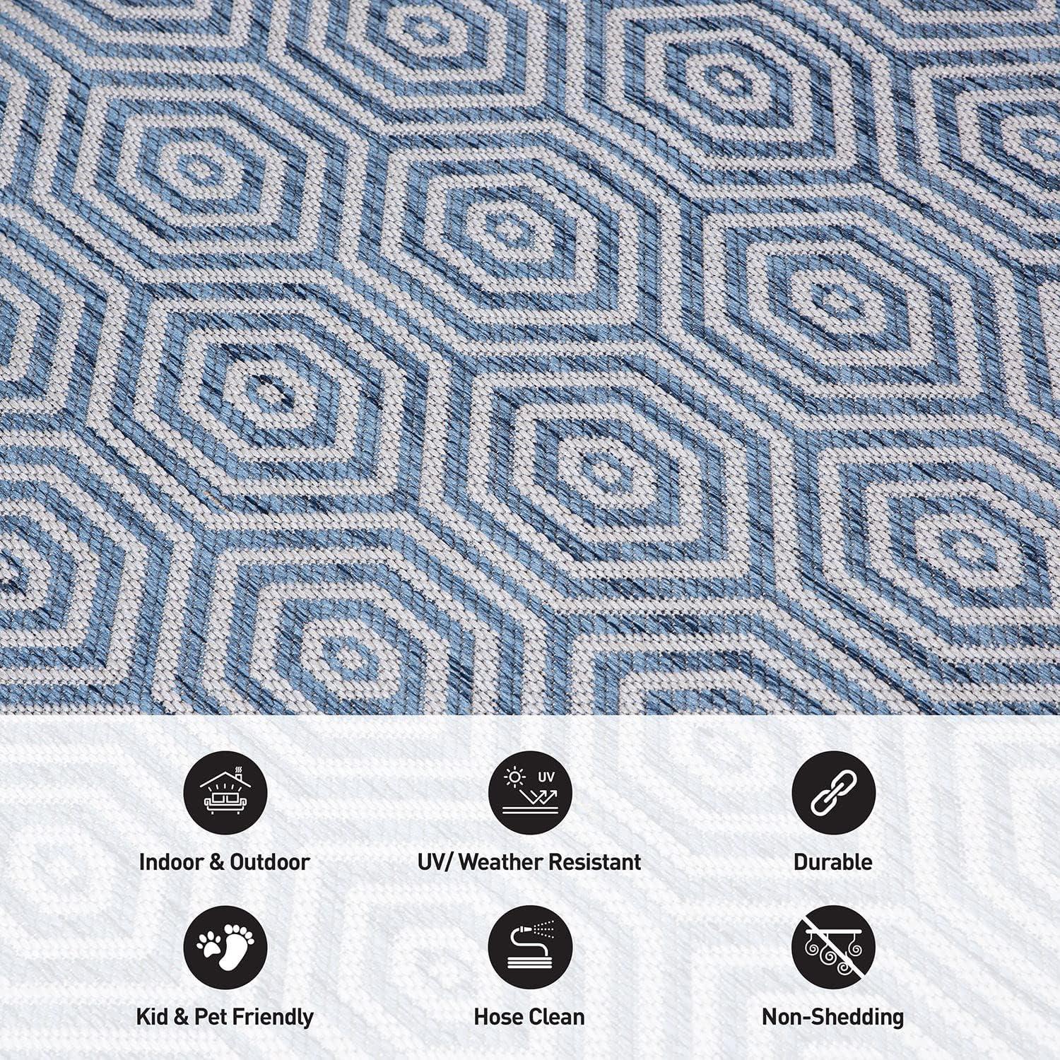 Blue Geometric Flat Woven Synthetic Runner Rug 2'x7'