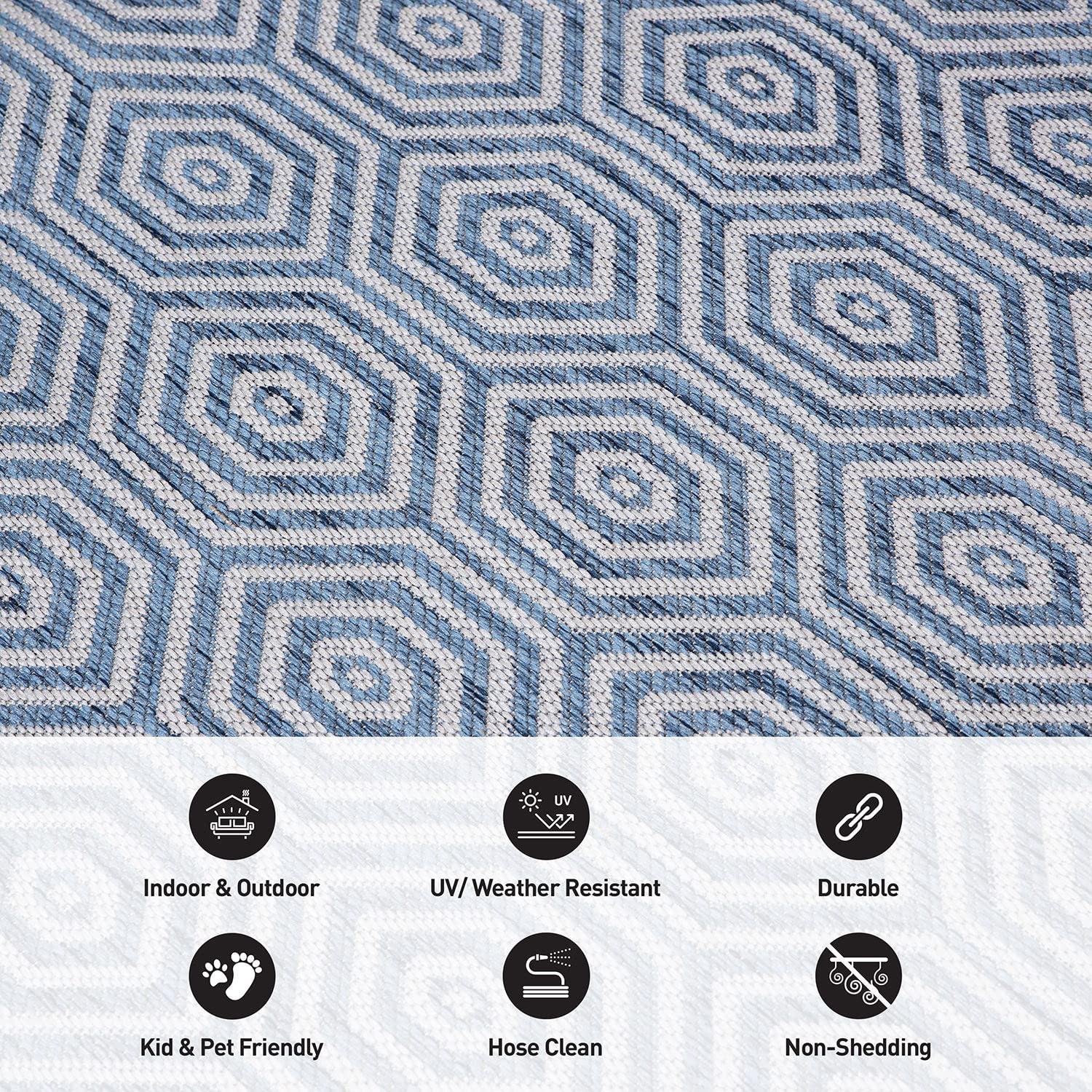 World Rug Gallery Modern Geometric Textured Flat Weave Indoor/Outdoor Area Rug - BLUE 2'x7'